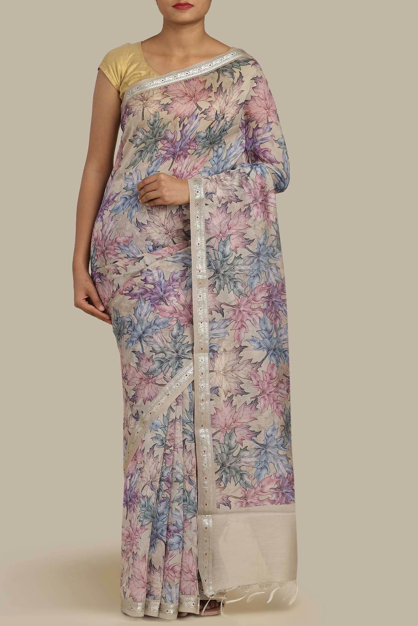 Beige Bhagalpuri Tussar Silk Saree