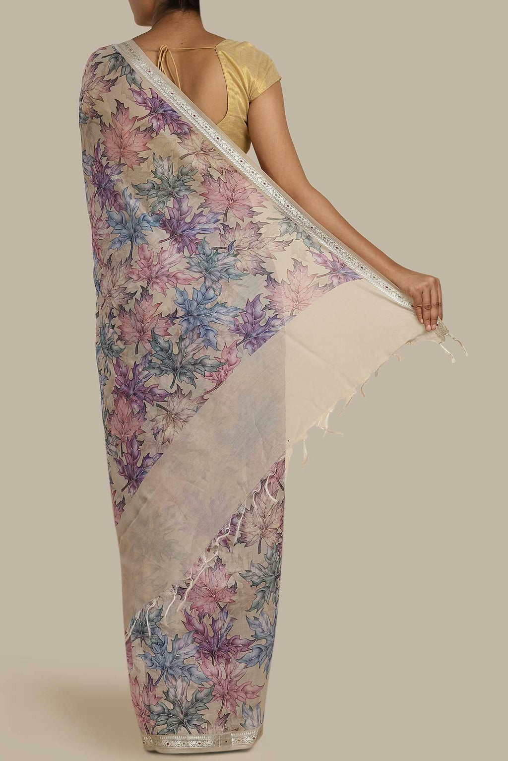 Beige Bhagalpuri Tussar Silk Saree