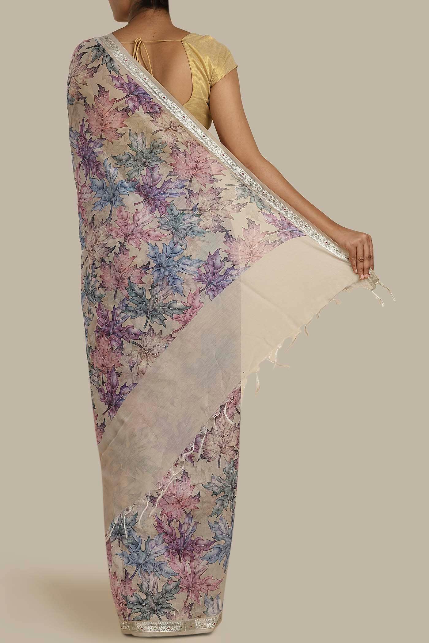 Beige Bhagalpuri Tussar Silk Saree