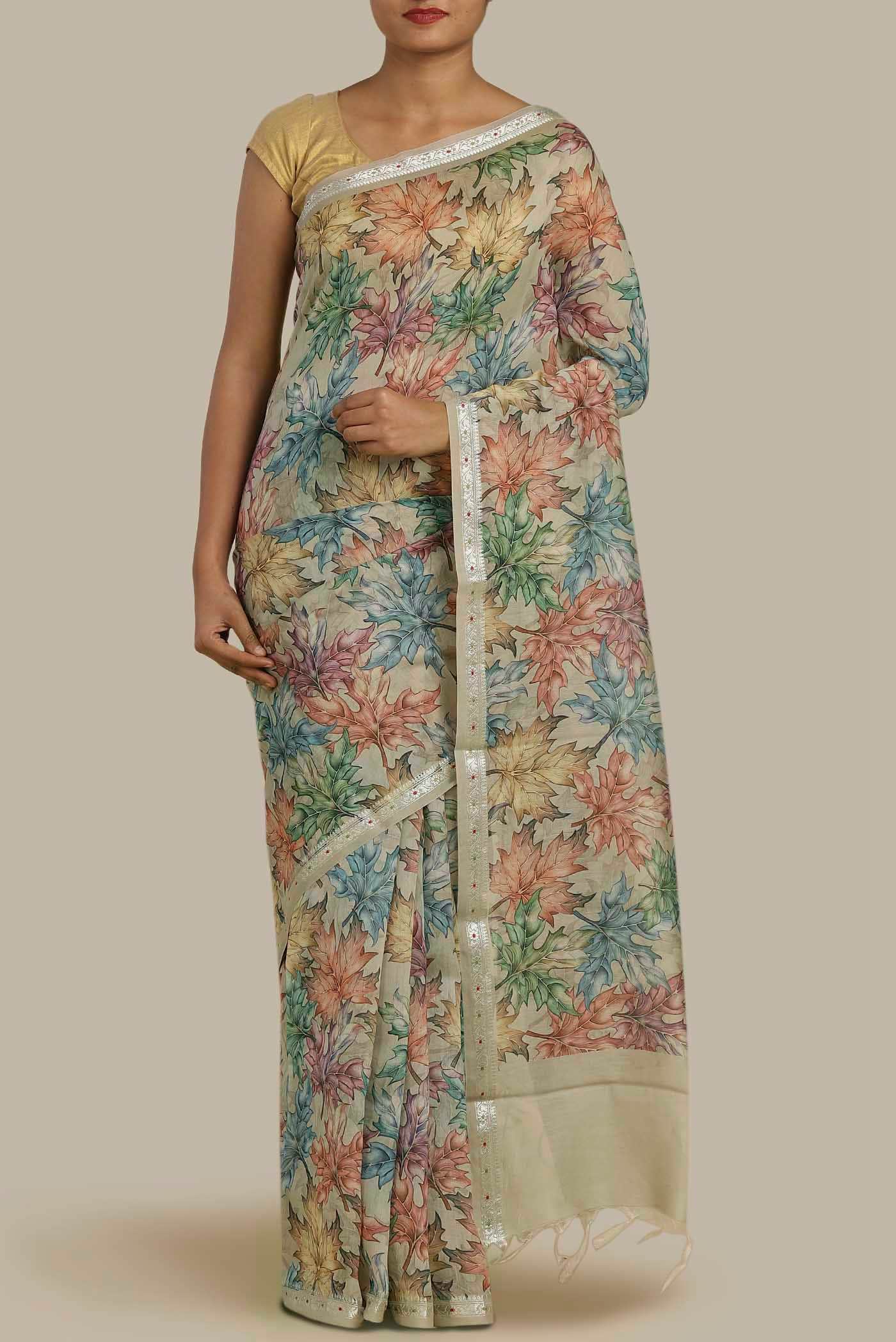 Beige Bhagalpuri Tussar Silk Saree