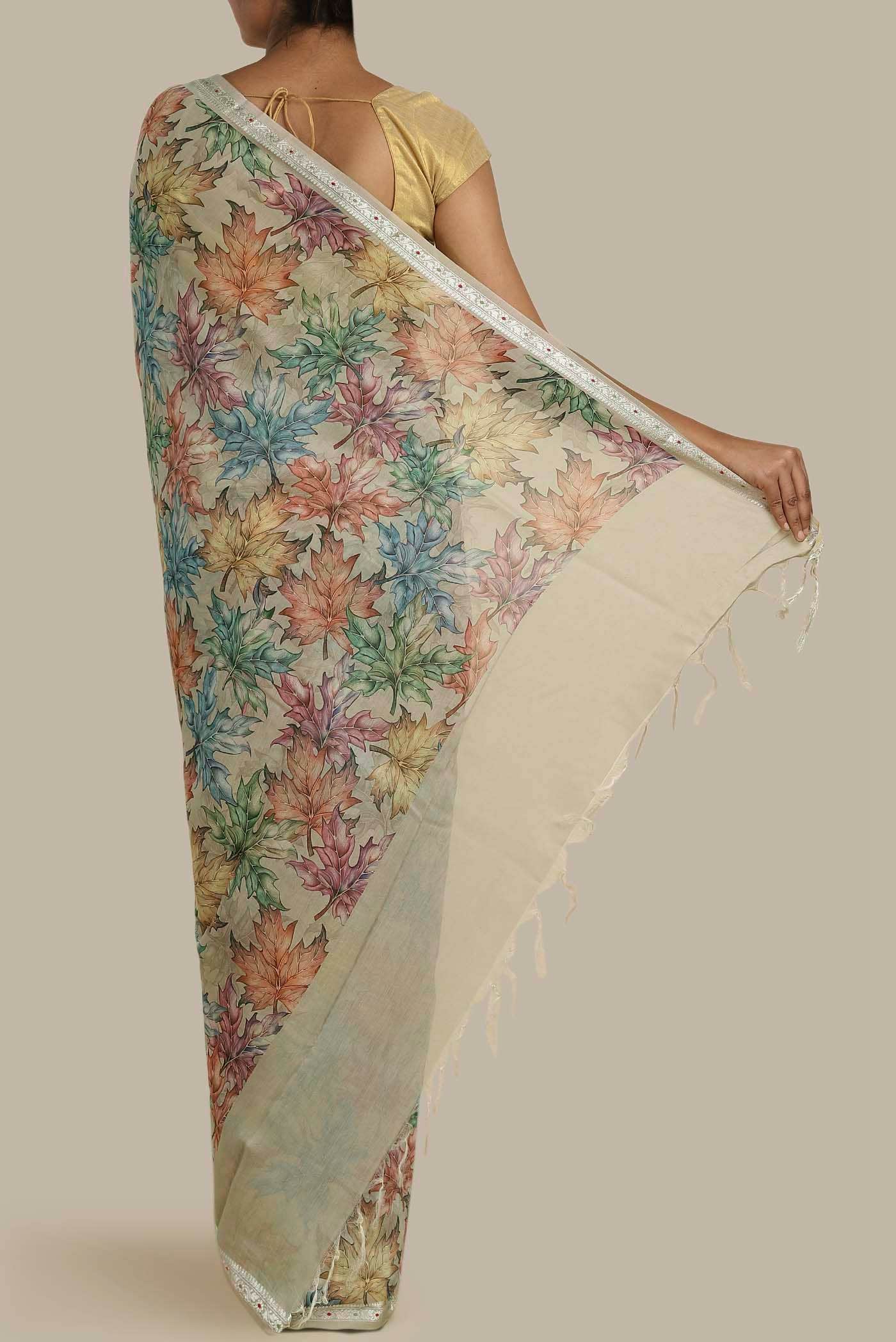 Beige Bhagalpuri Tussar Silk Saree