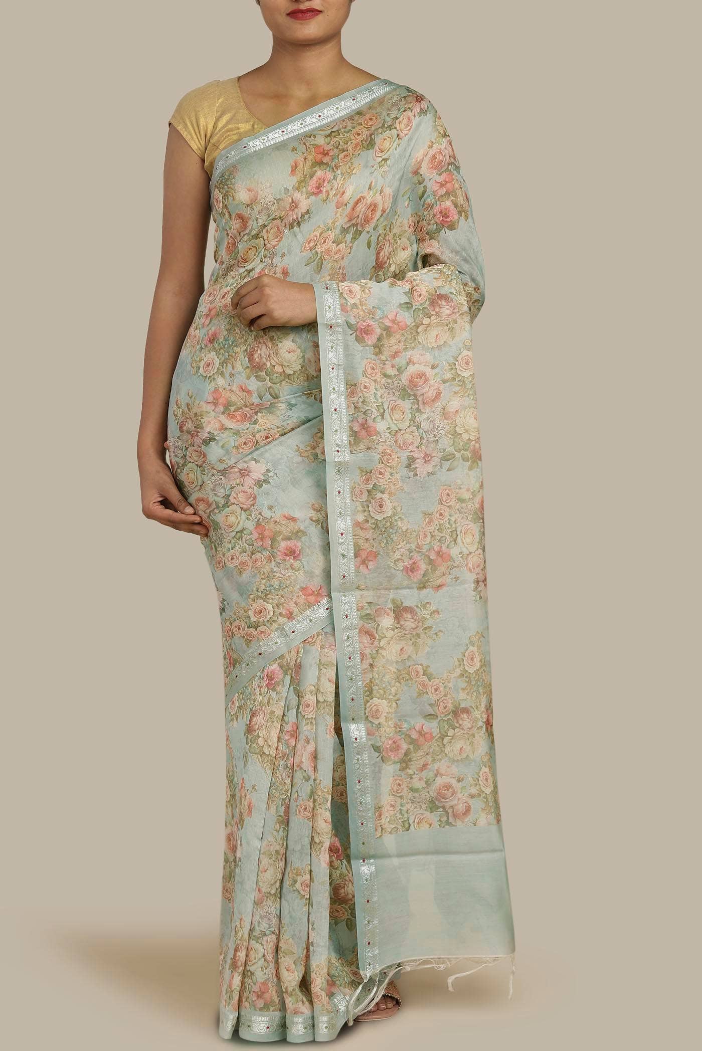 Light Blue Bhagalpuri Tussar Silk Saree