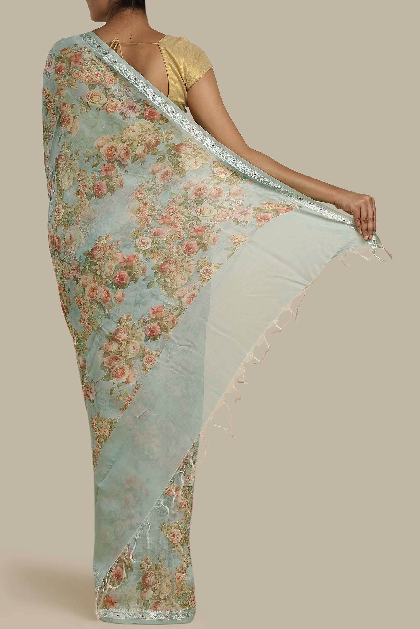 Light Blue Bhagalpuri Tussar Silk Saree