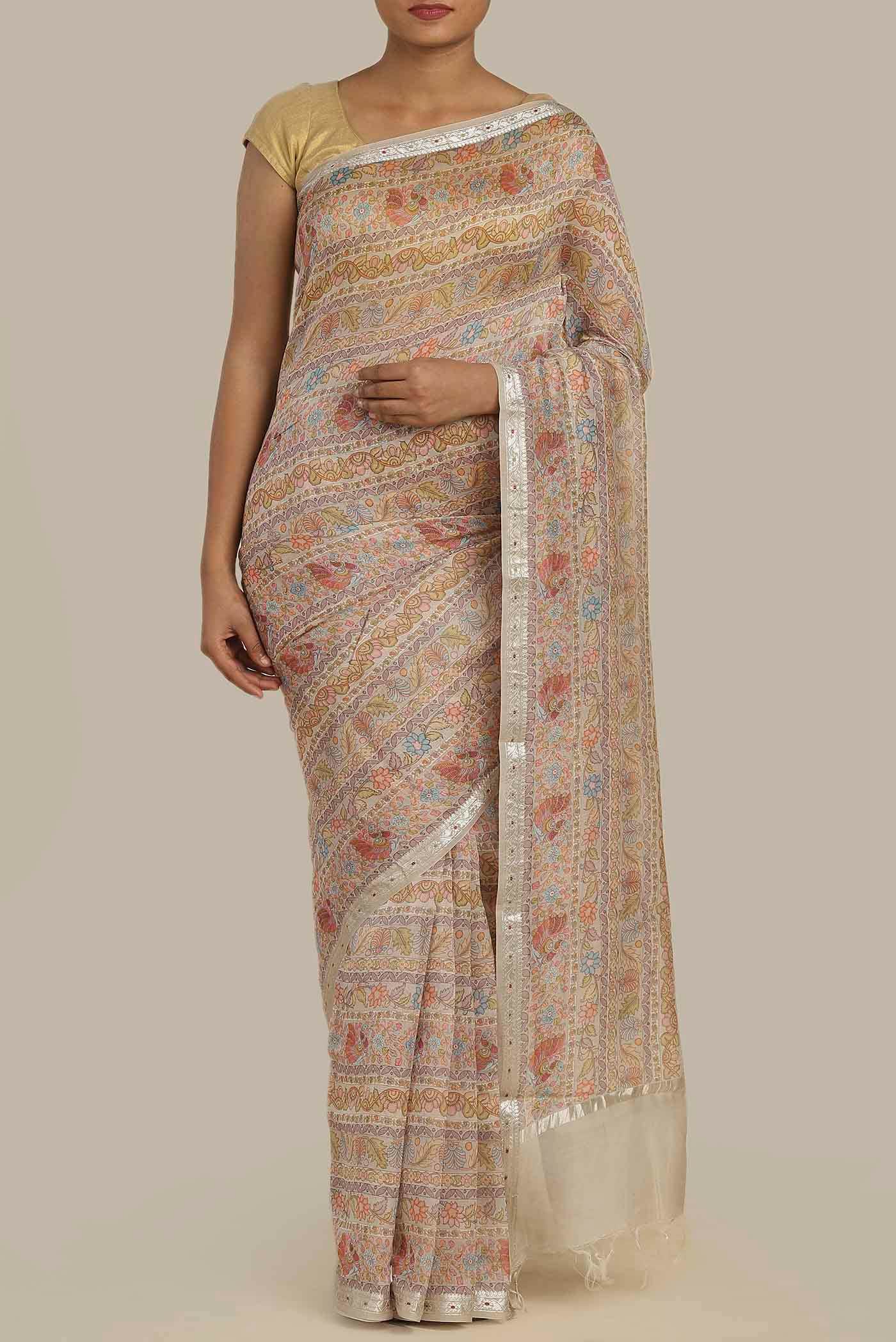 Peach Chanderi Silk Cotton Saree