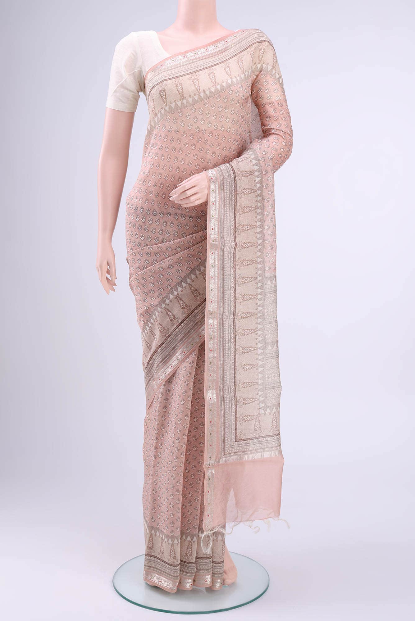 Rose pink Chanderi Silk Cotton Saree