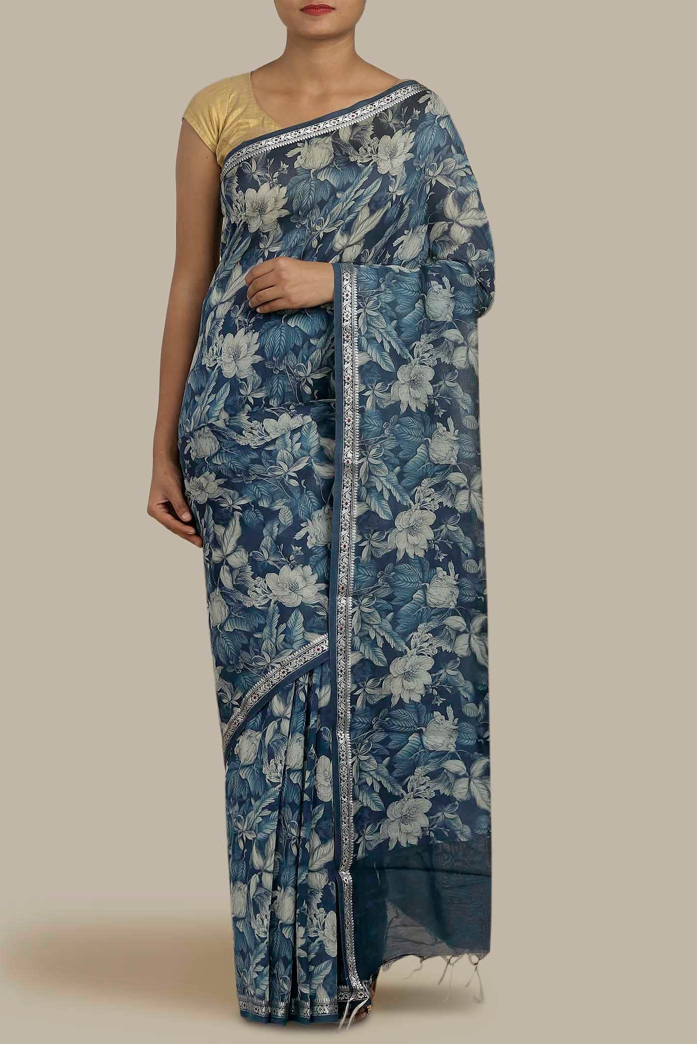 Blue Tussar Silk Saree