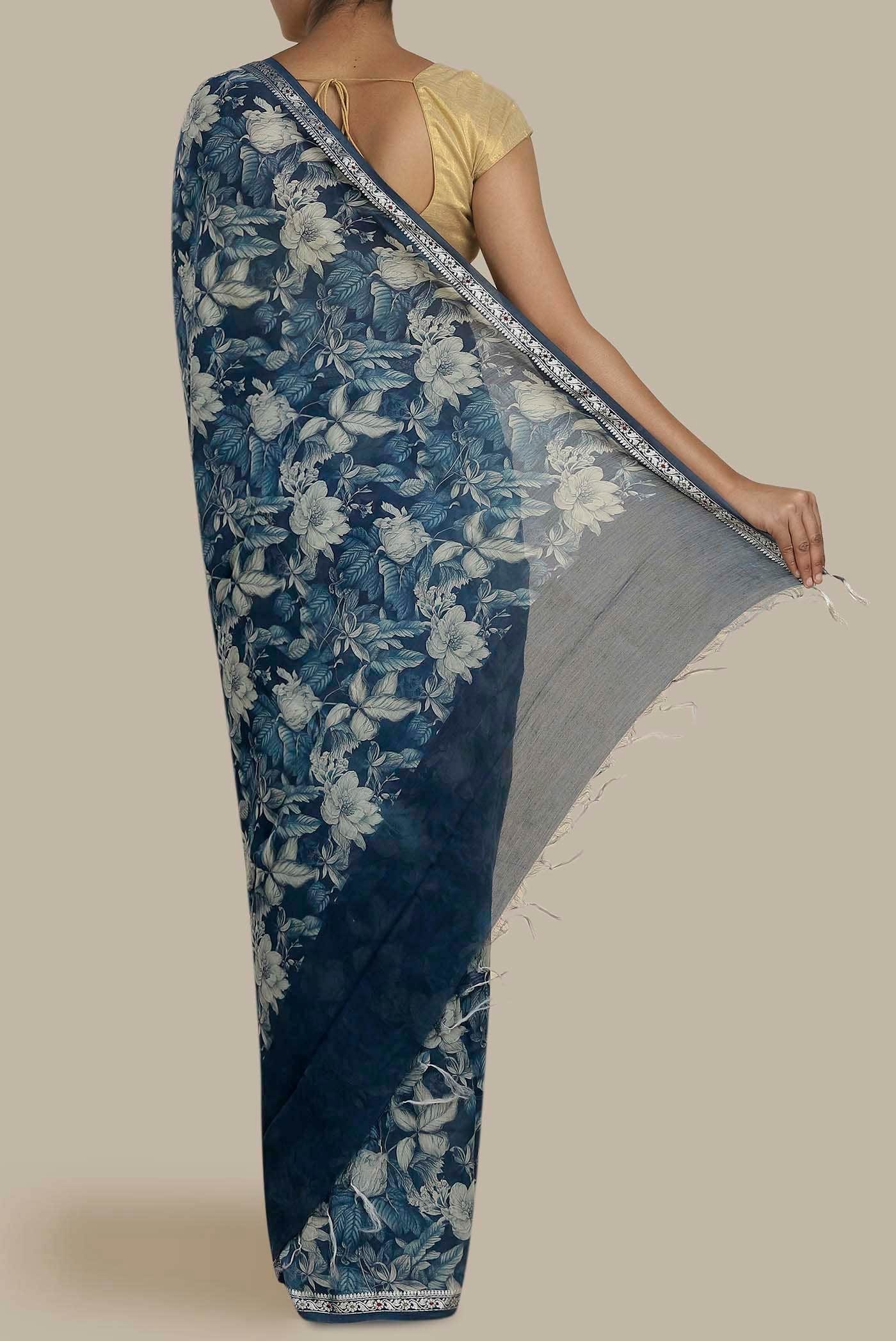 Blue Tussar Silk Saree