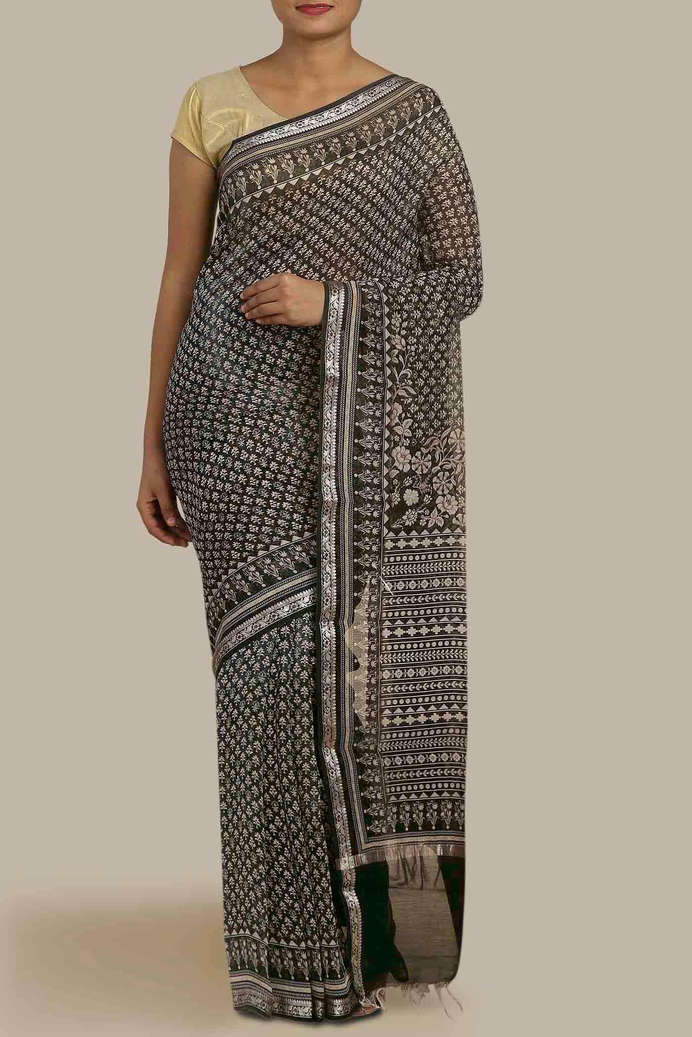 Black Bhagalpuri Tussar Silk Saree