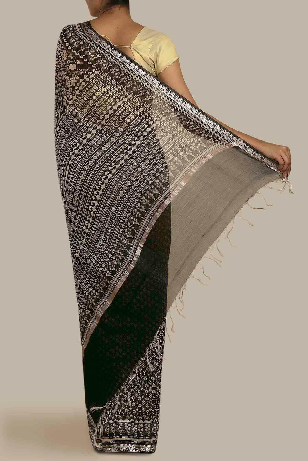 Black Bhagalpuri Tussar Silk Saree
