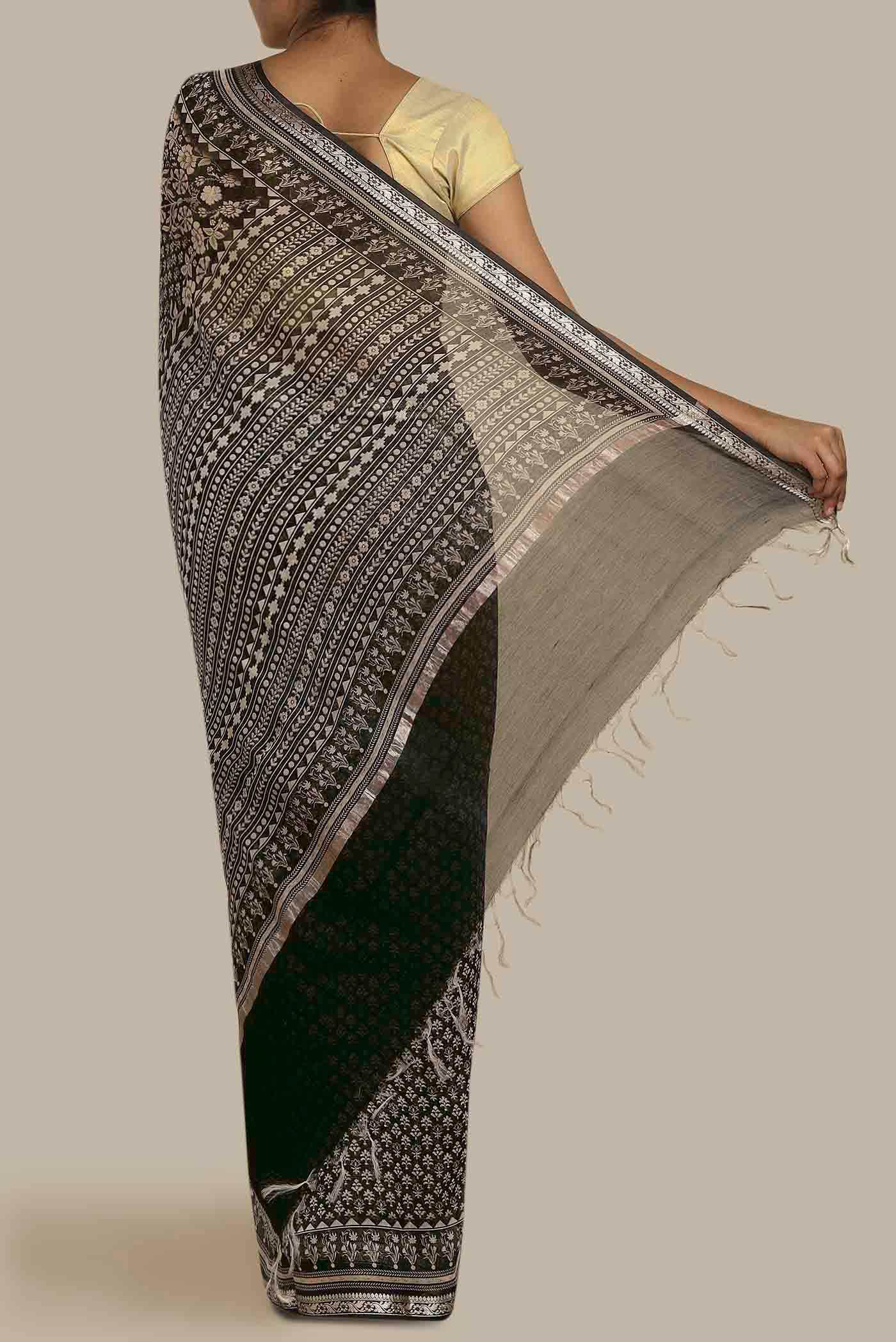 Black Bhagalpuri Tussar Silk Saree