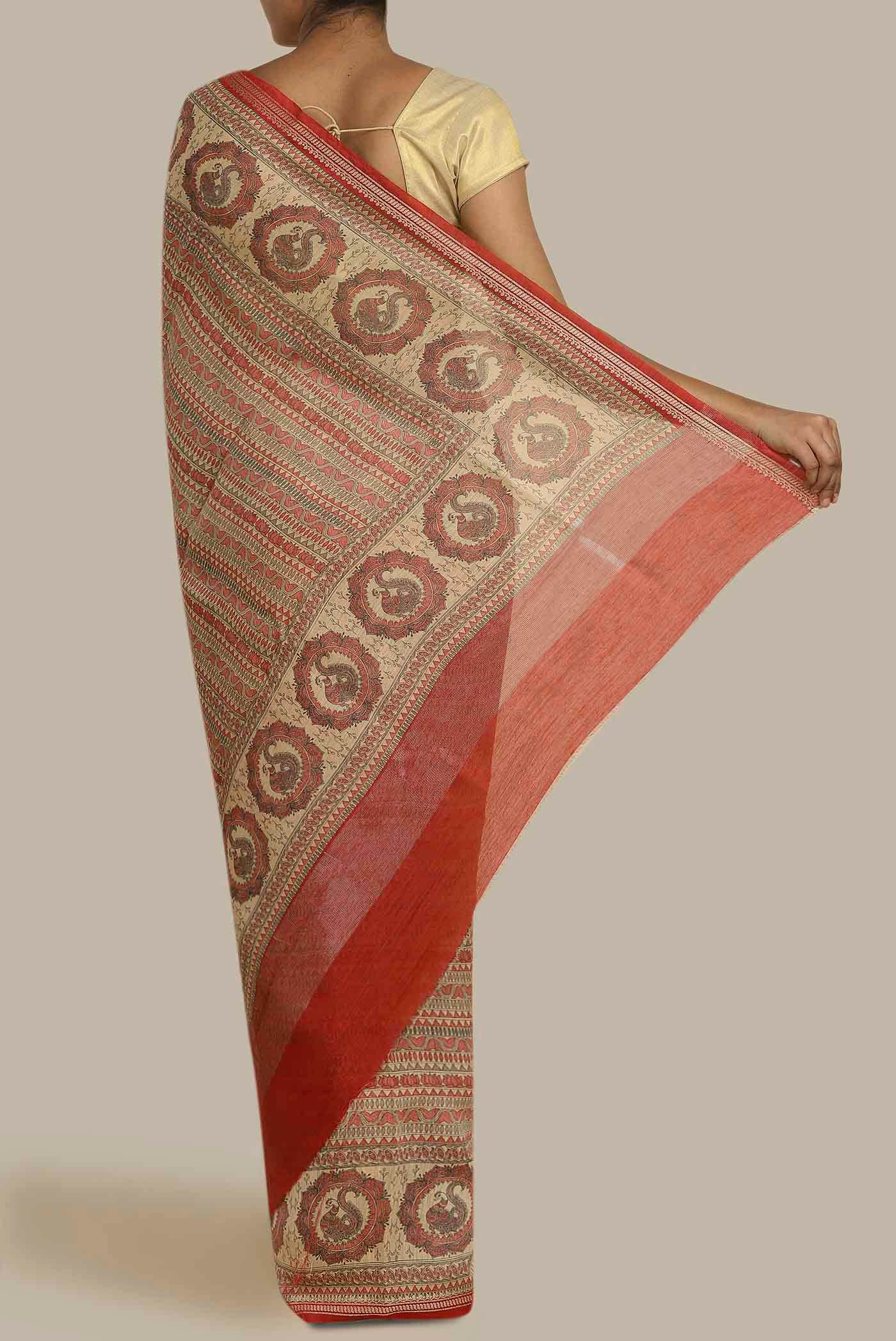 Beige Bhagalpuri Tussar Silk Saree