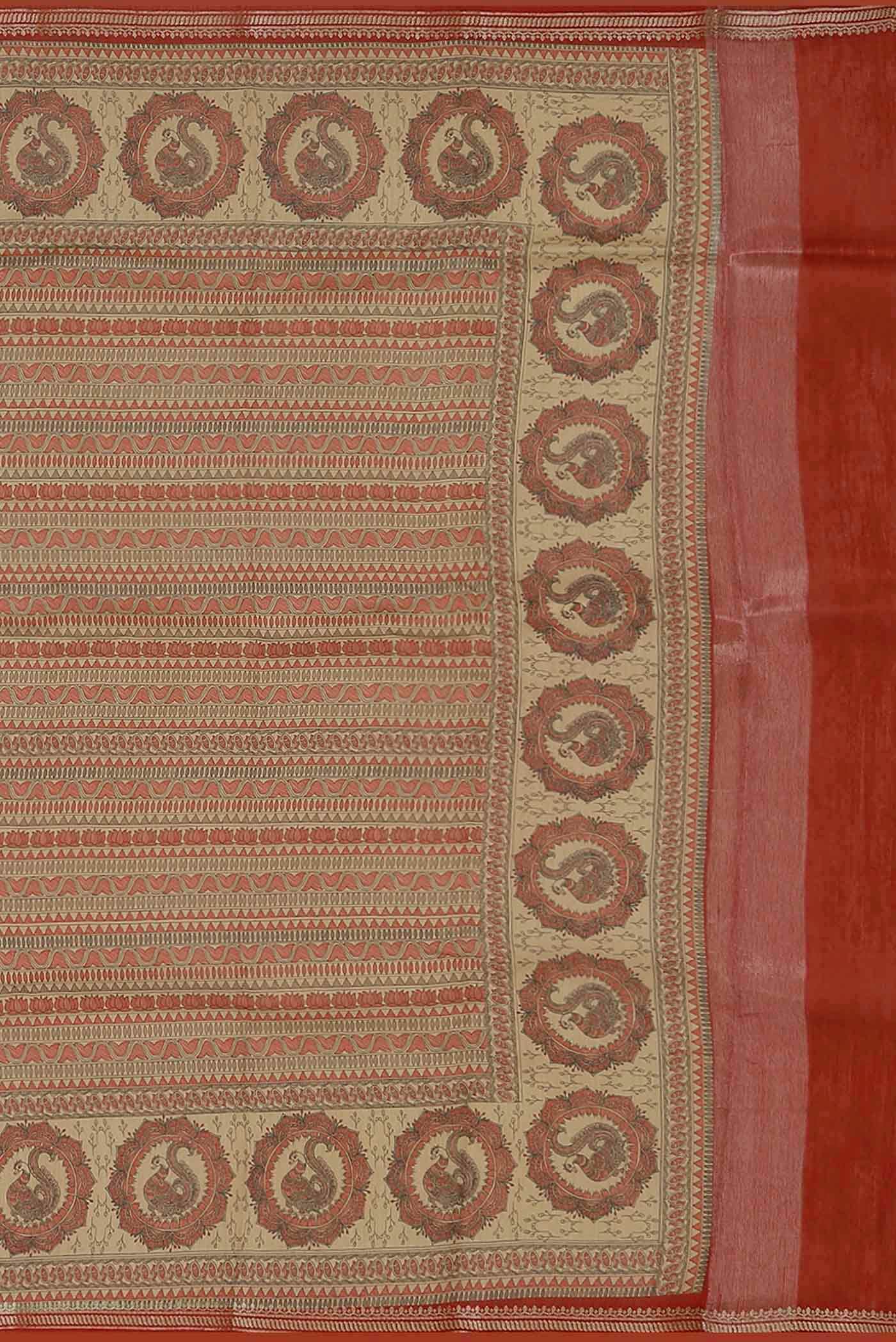 Beige Bhagalpuri Tussar Silk Saree