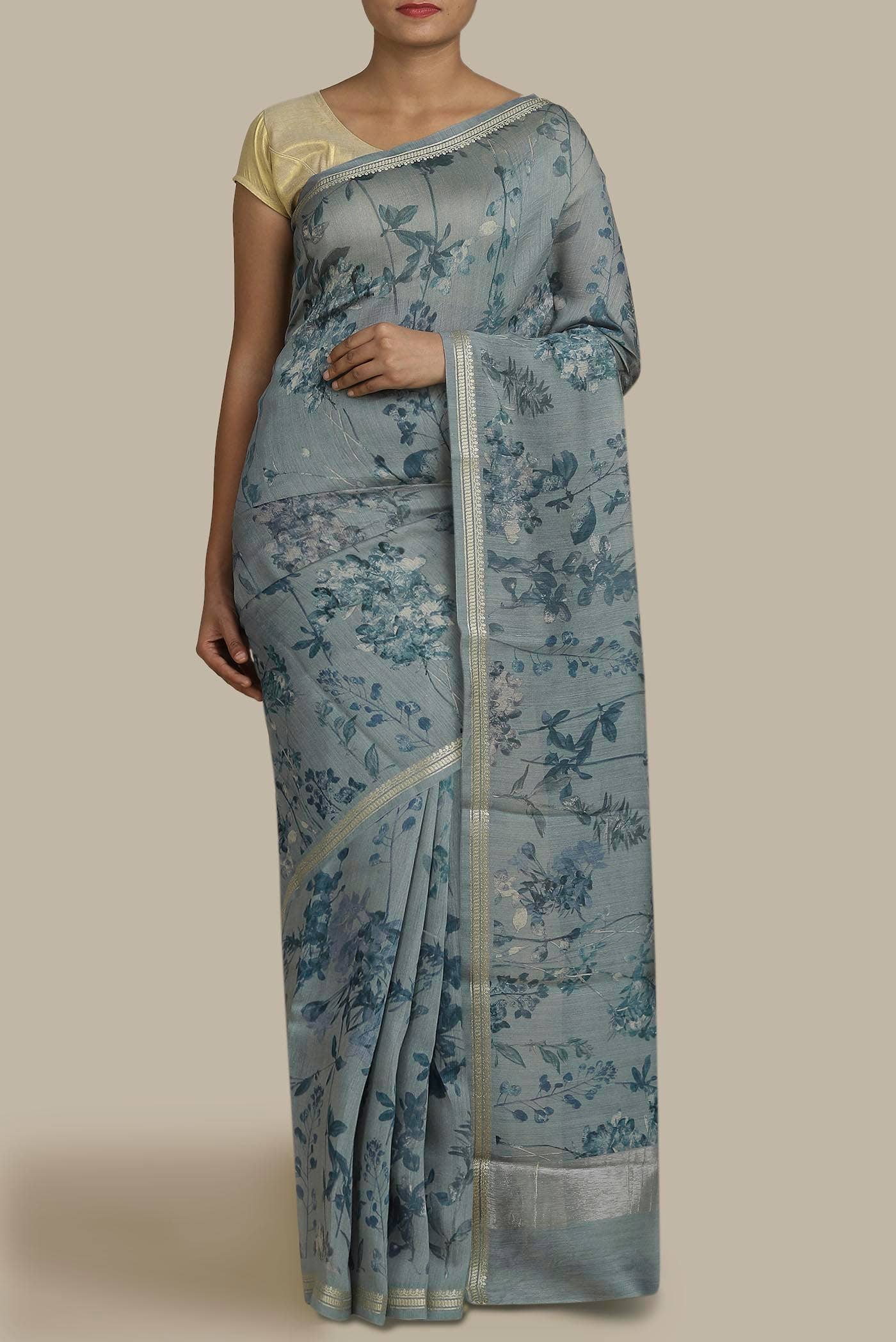 Grey Bhagalpuri Tussar Silk Saree