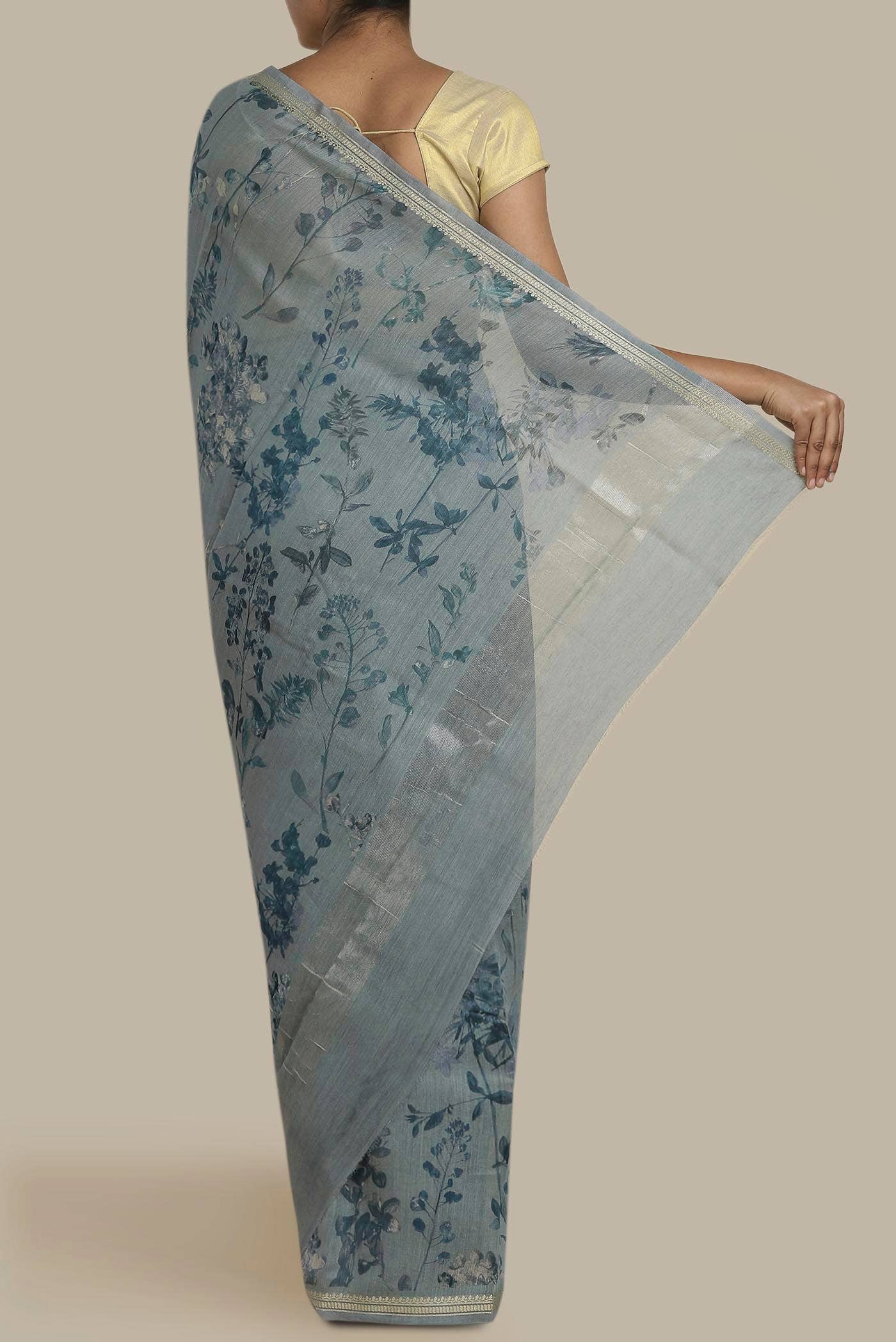 Grey Bhagalpuri Tussar Silk Saree