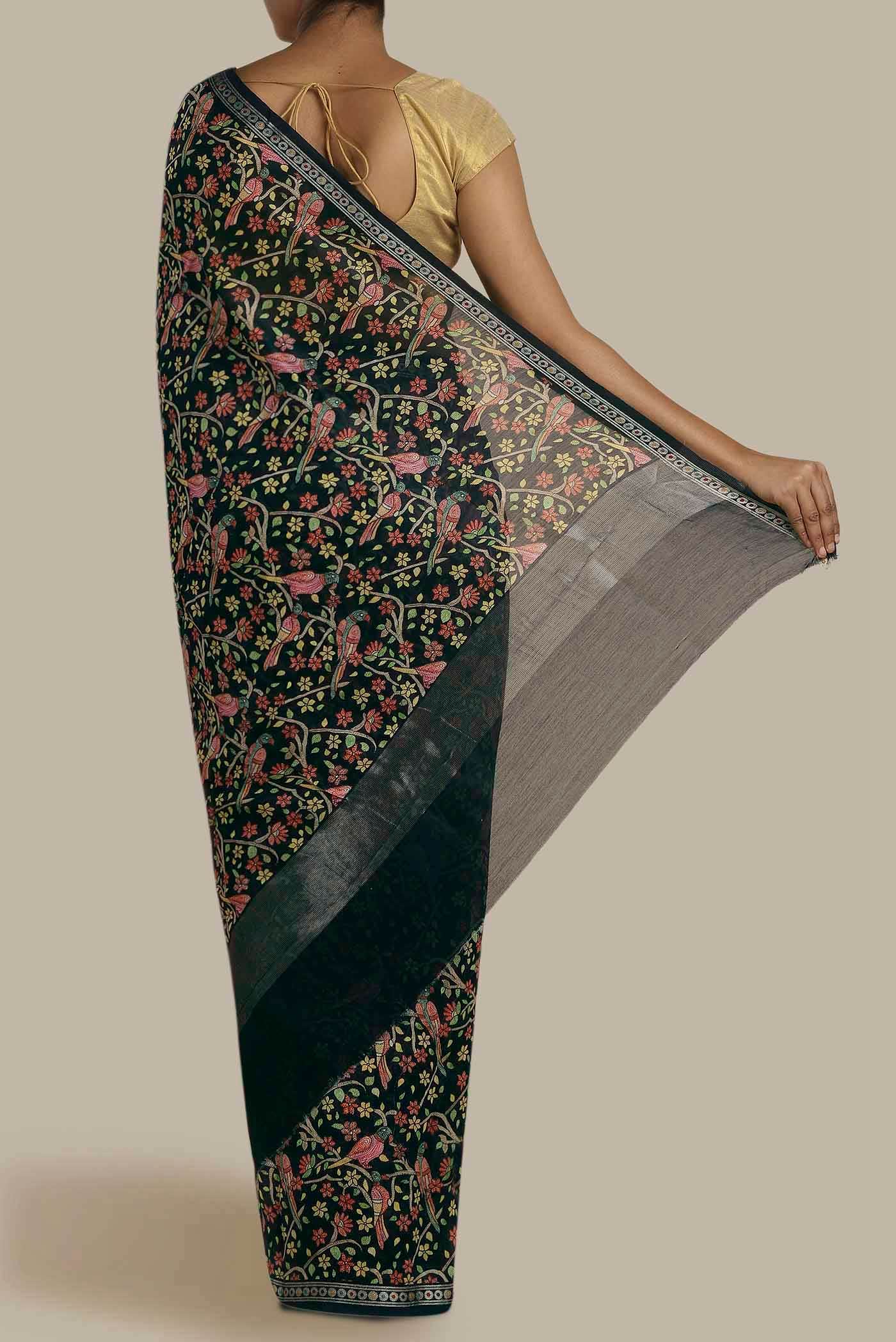 Black Tussar Silk Saree
