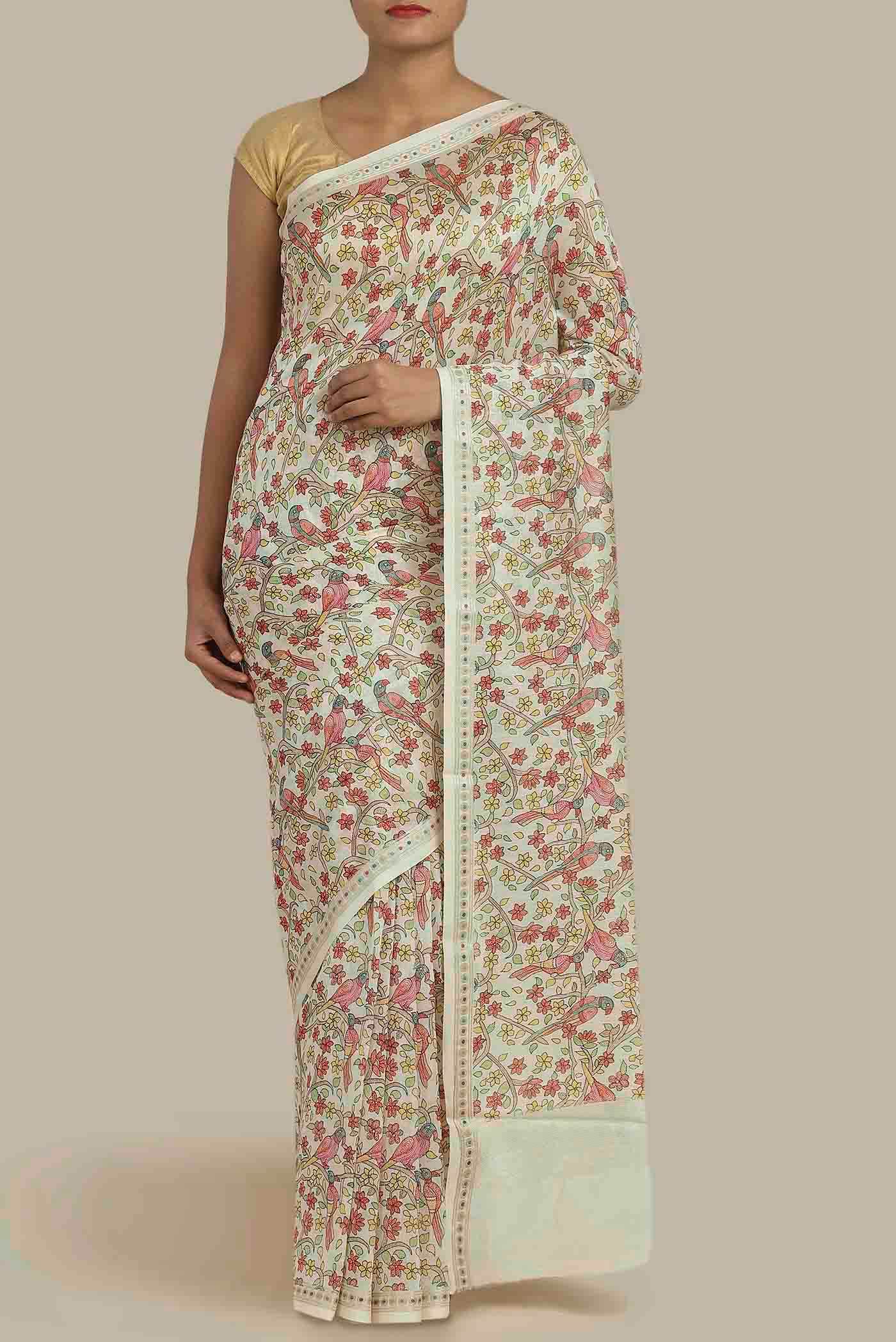 Cream Tussar Silk Saree