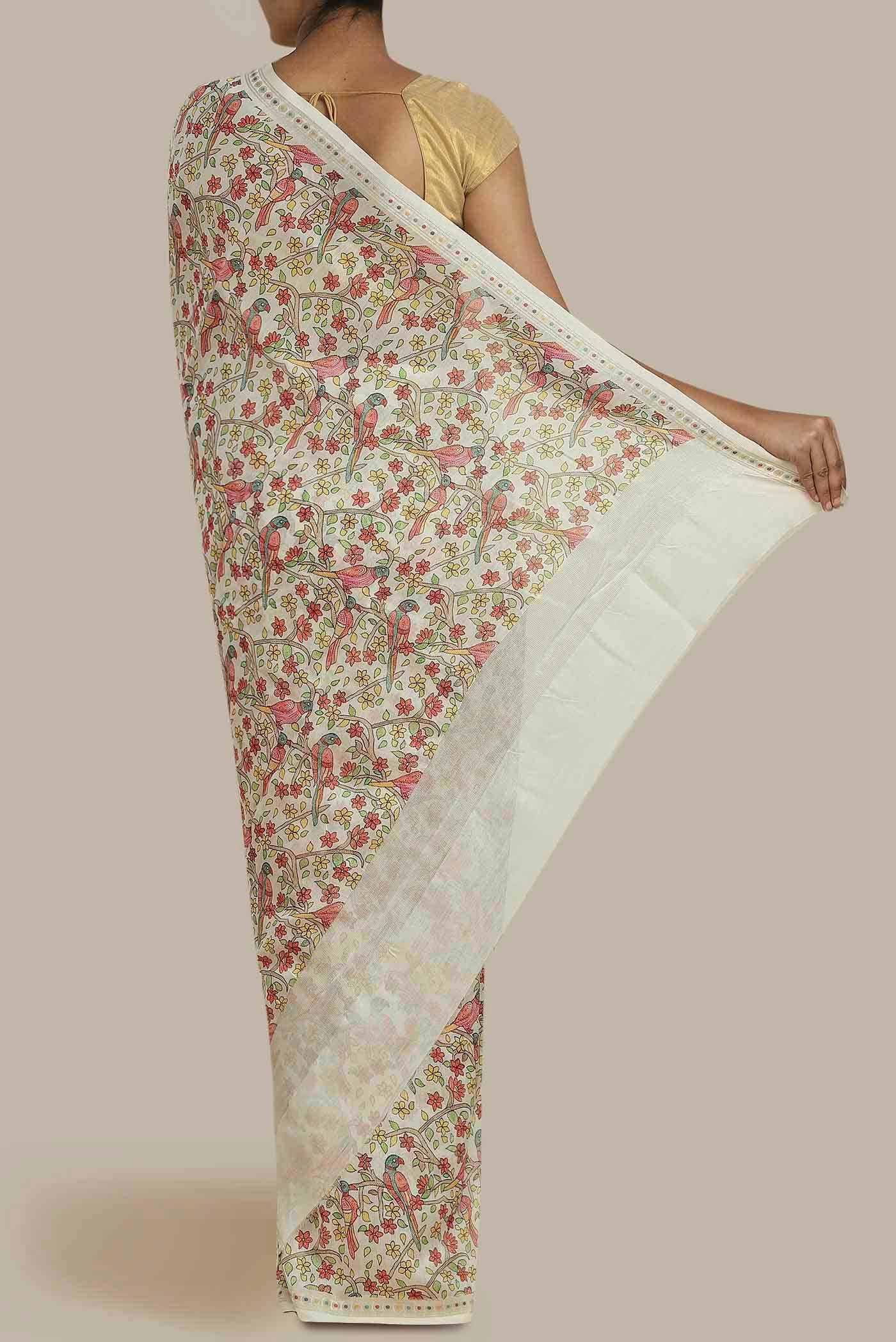 Cream Tussar Silk Saree