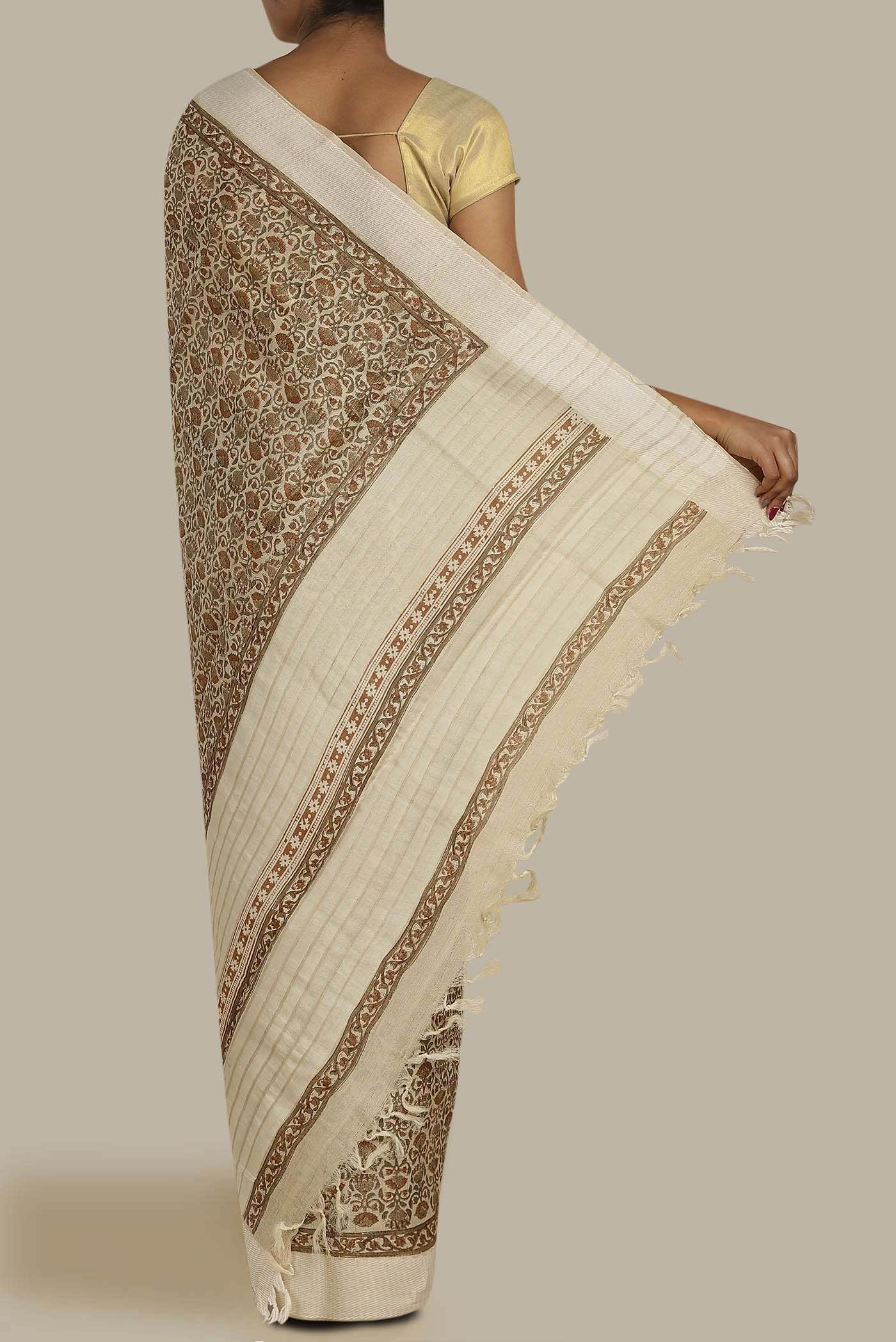 Beige Bhagalpuri Tussar Silk Saree