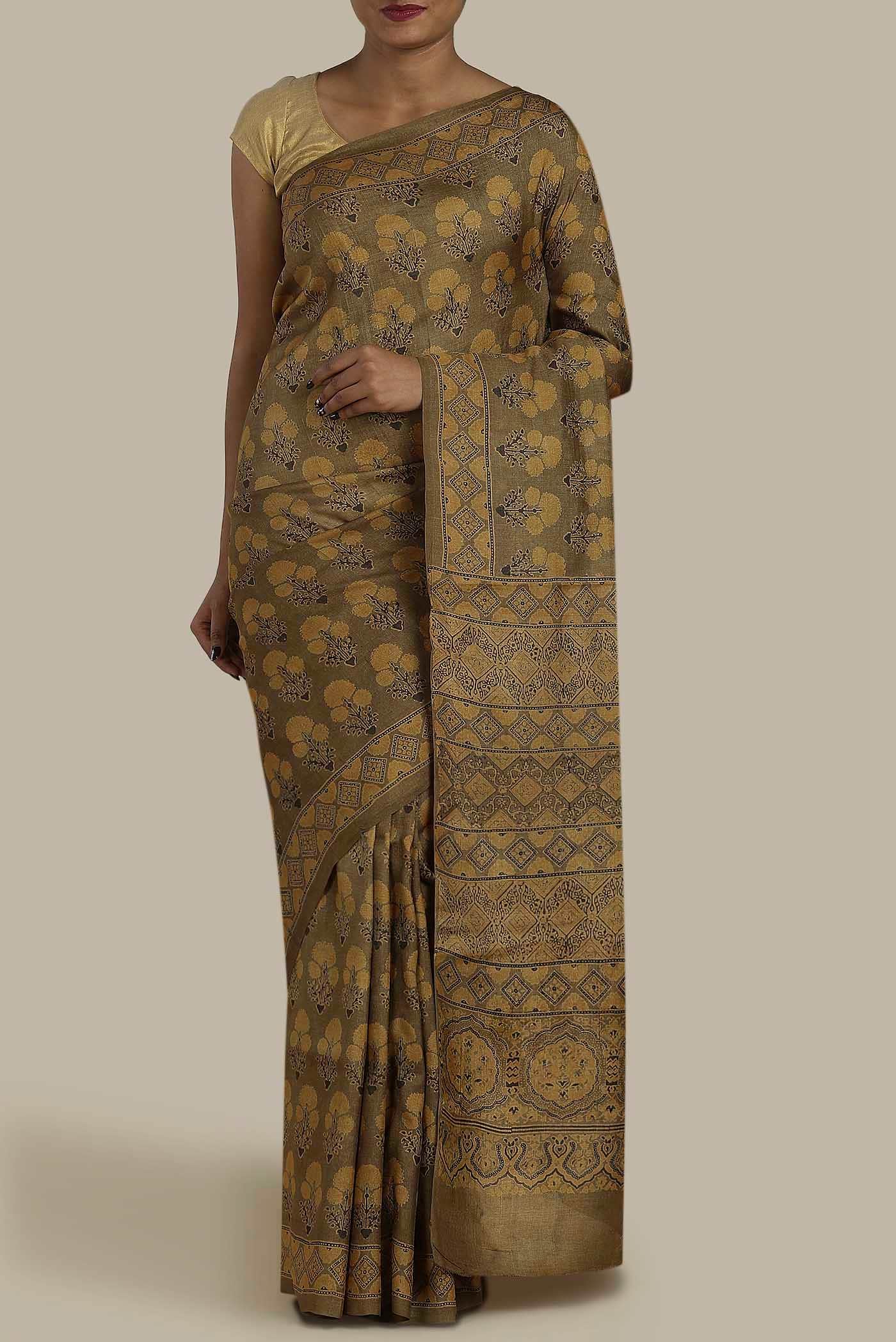 Brown Bhagalpuri Tussar Silk Saree