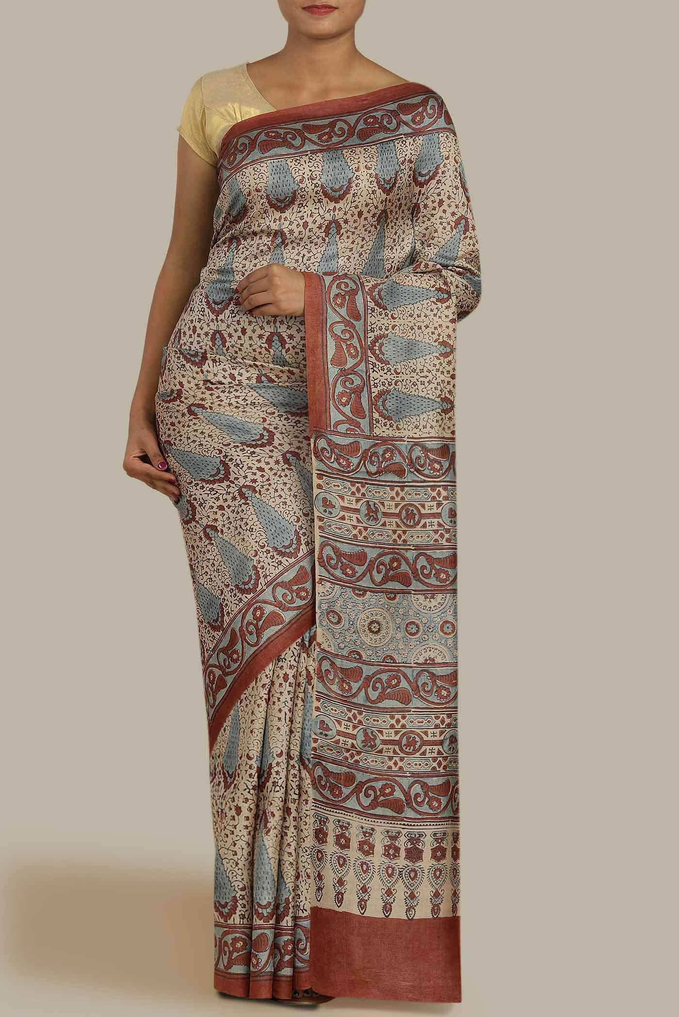 Beige Bhagalpuri Tussar Silk Saree