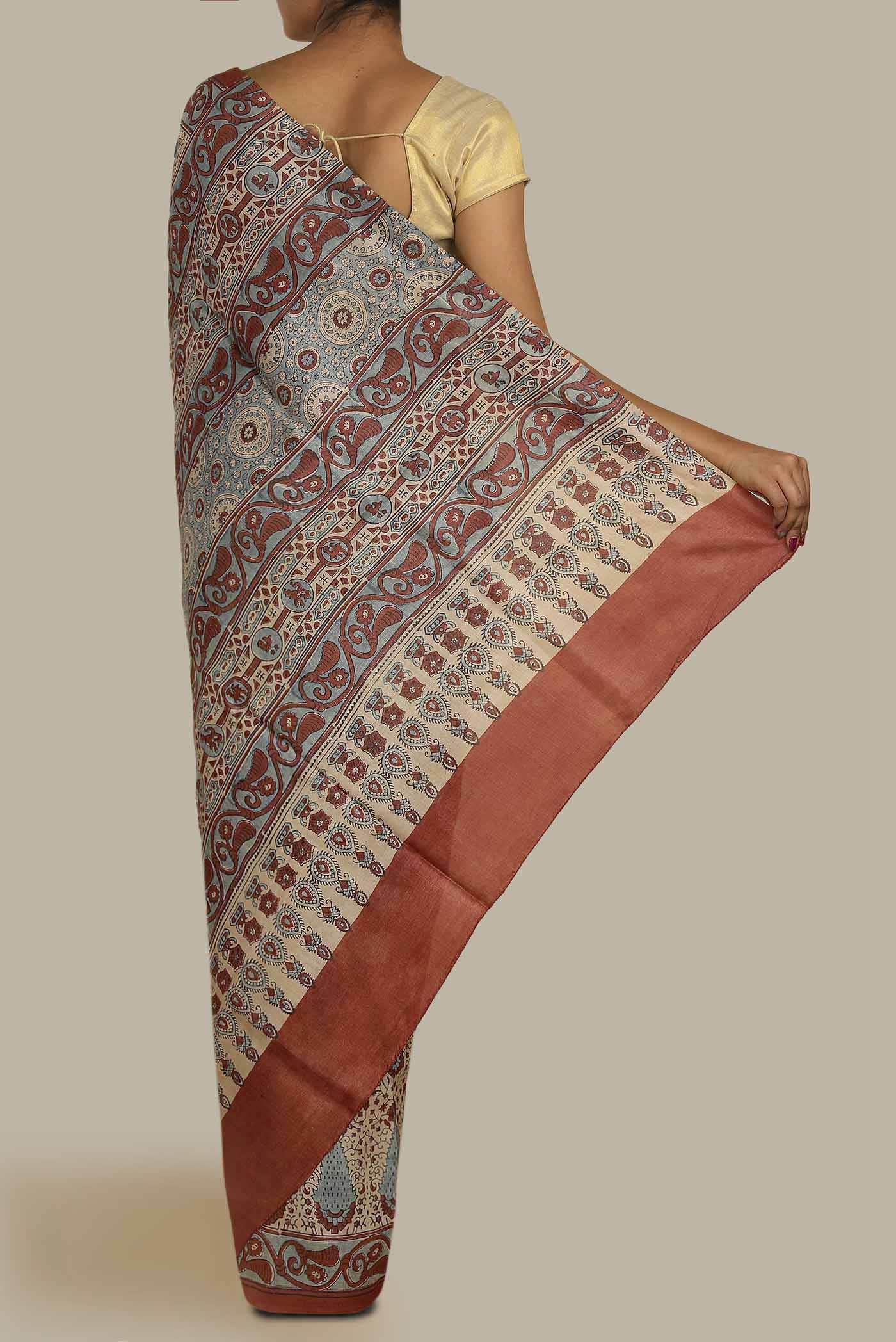 Beige Bhagalpuri Tussar Silk Saree