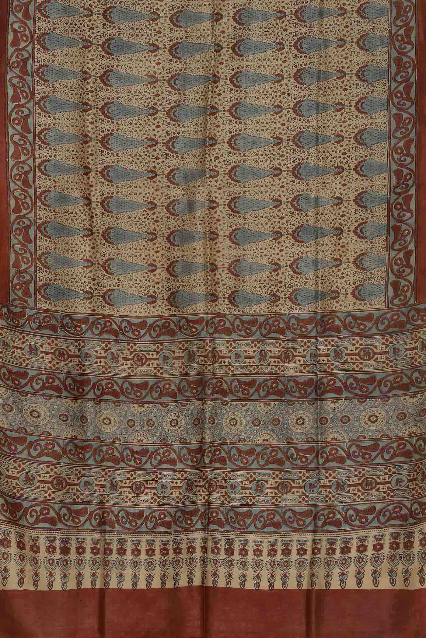 Beige Bhagalpuri Tussar Silk Saree
