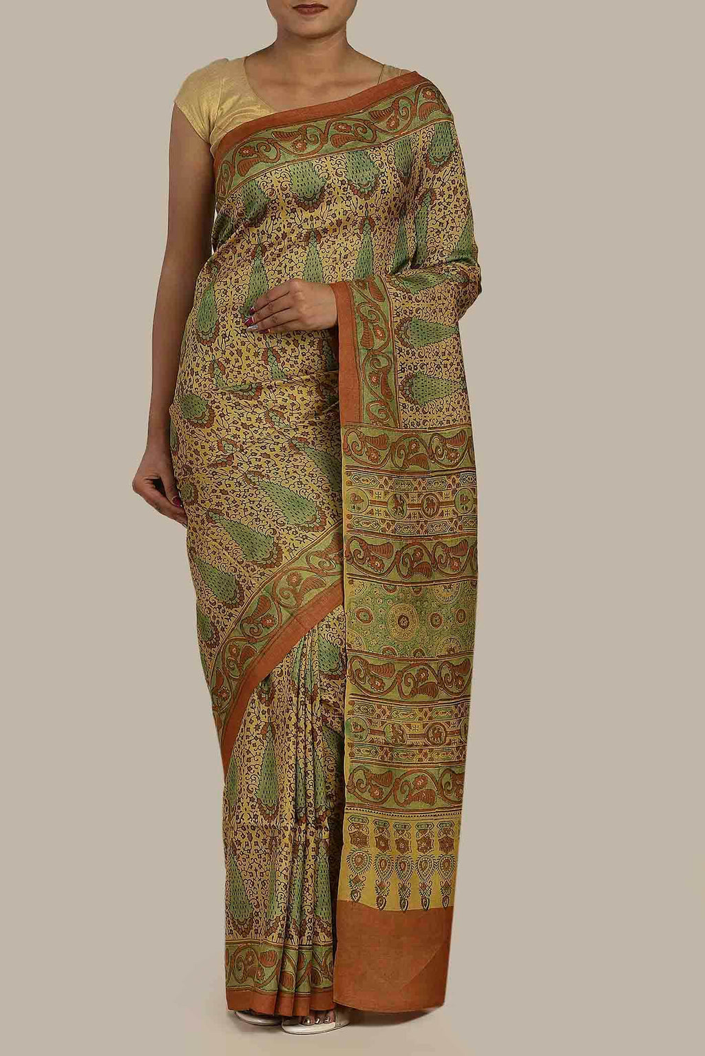 Yellow Bhagalpuri Tussar Silk Saree