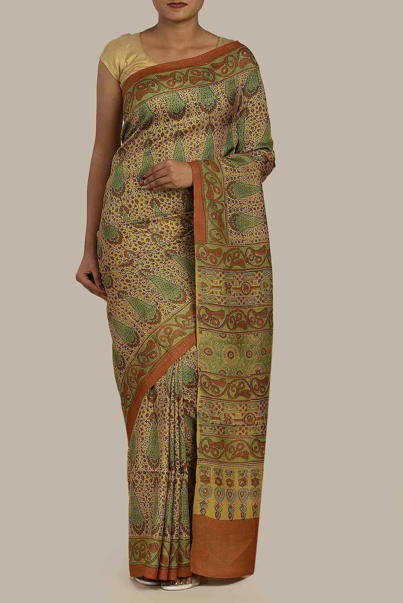 Yellow Bhagalpuri Tussar Silk Saree