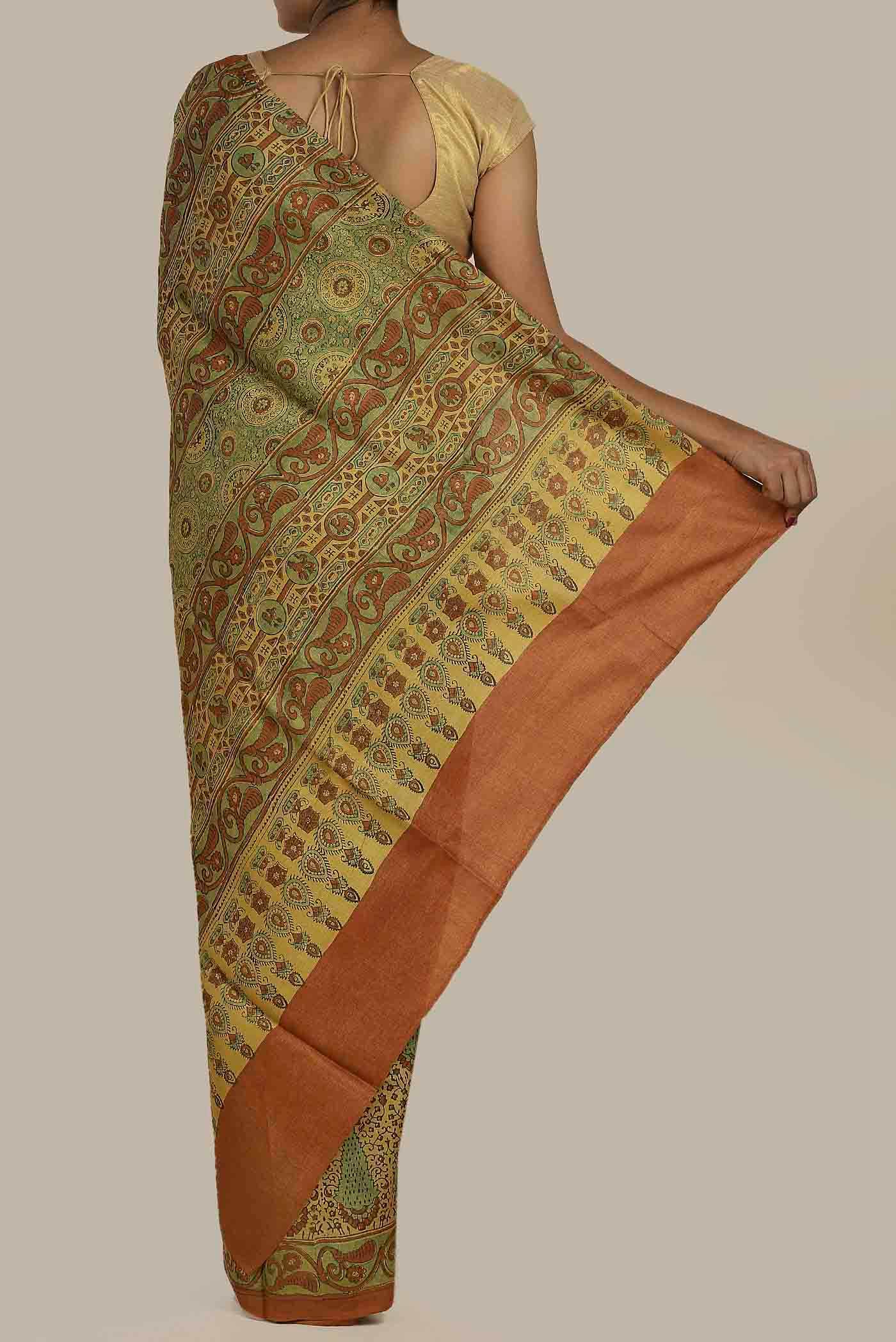 Yellow Bhagalpuri Tussar Silk Saree