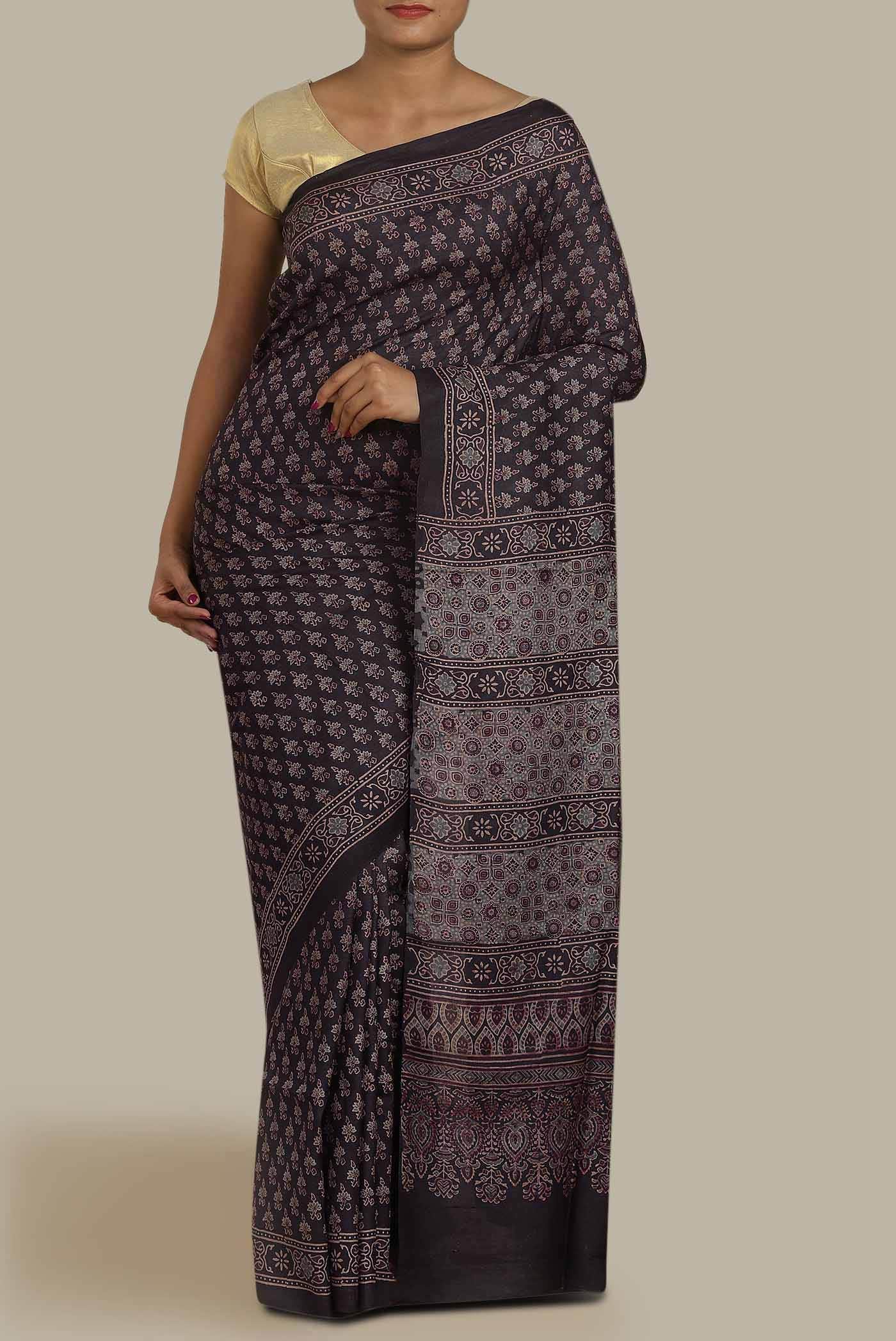 Black Bhagalpuri Tussar Silk Saree