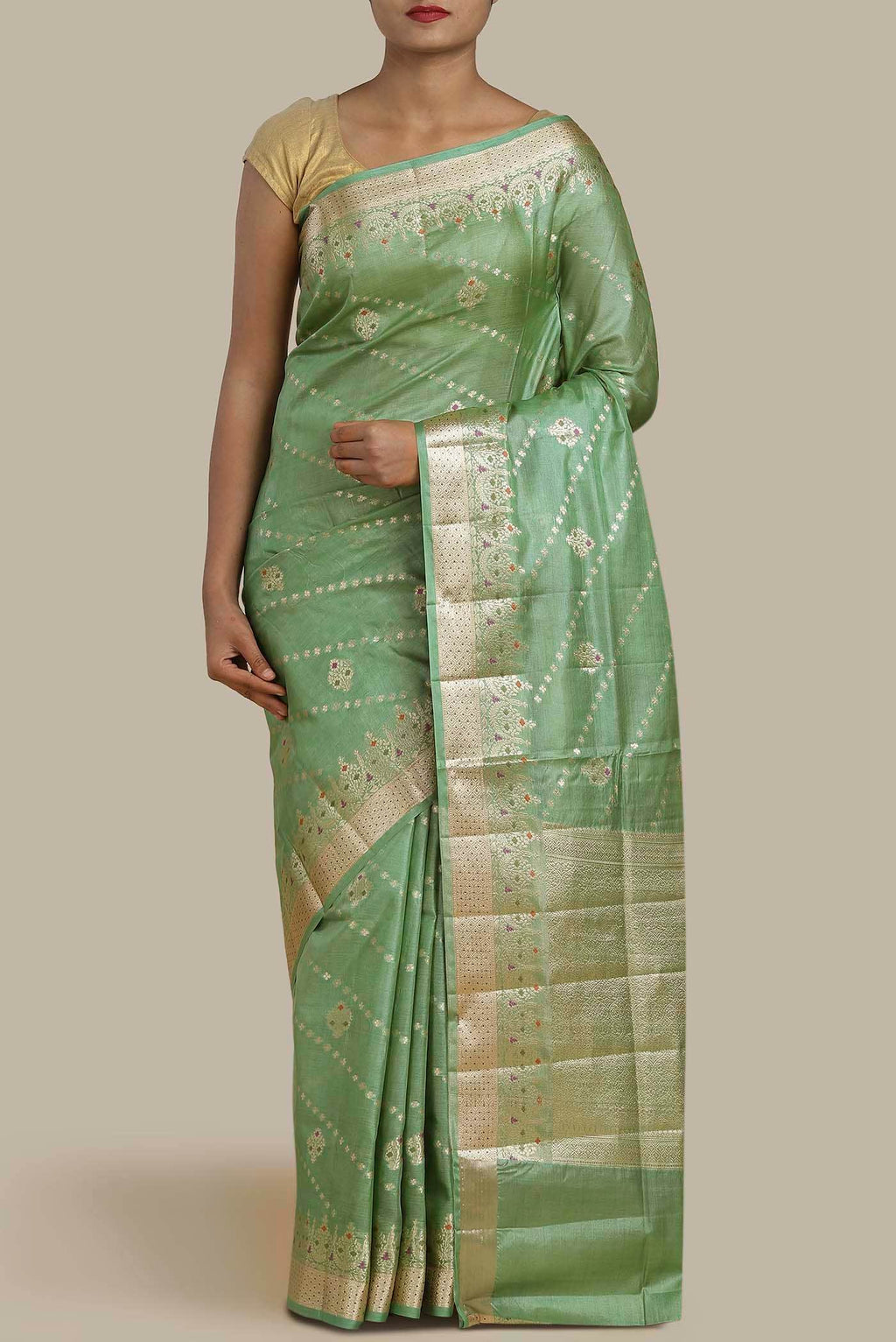 Green Banarasi Tussar Silk Saree