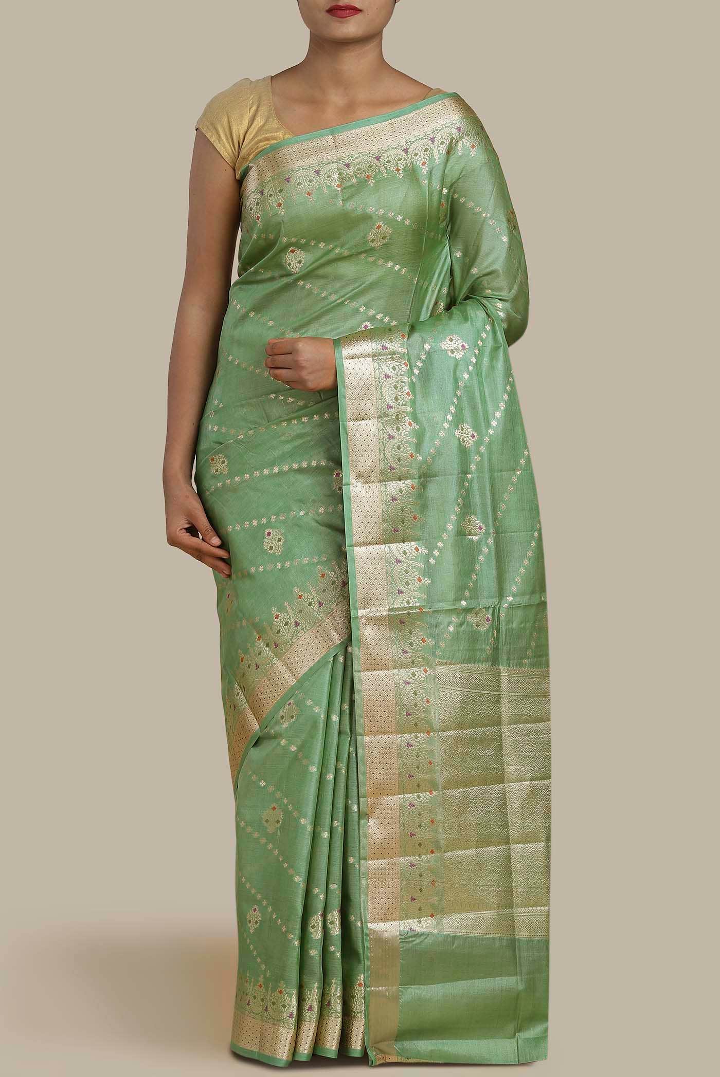 Green Banarasi Tussar Silk Saree