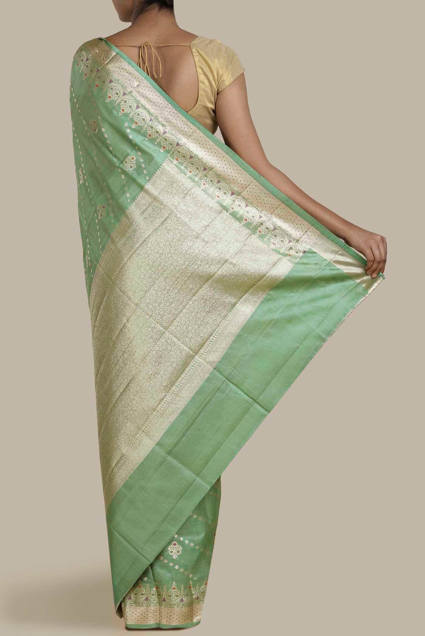 Green Banarasi Tussar Silk Saree