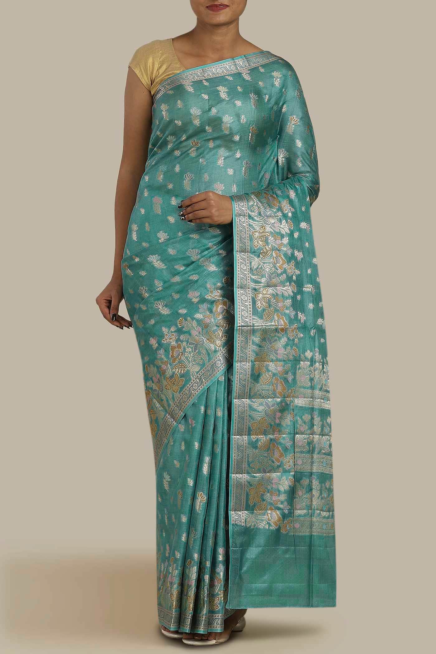 Blue Banarasi Raw Silk Saree
