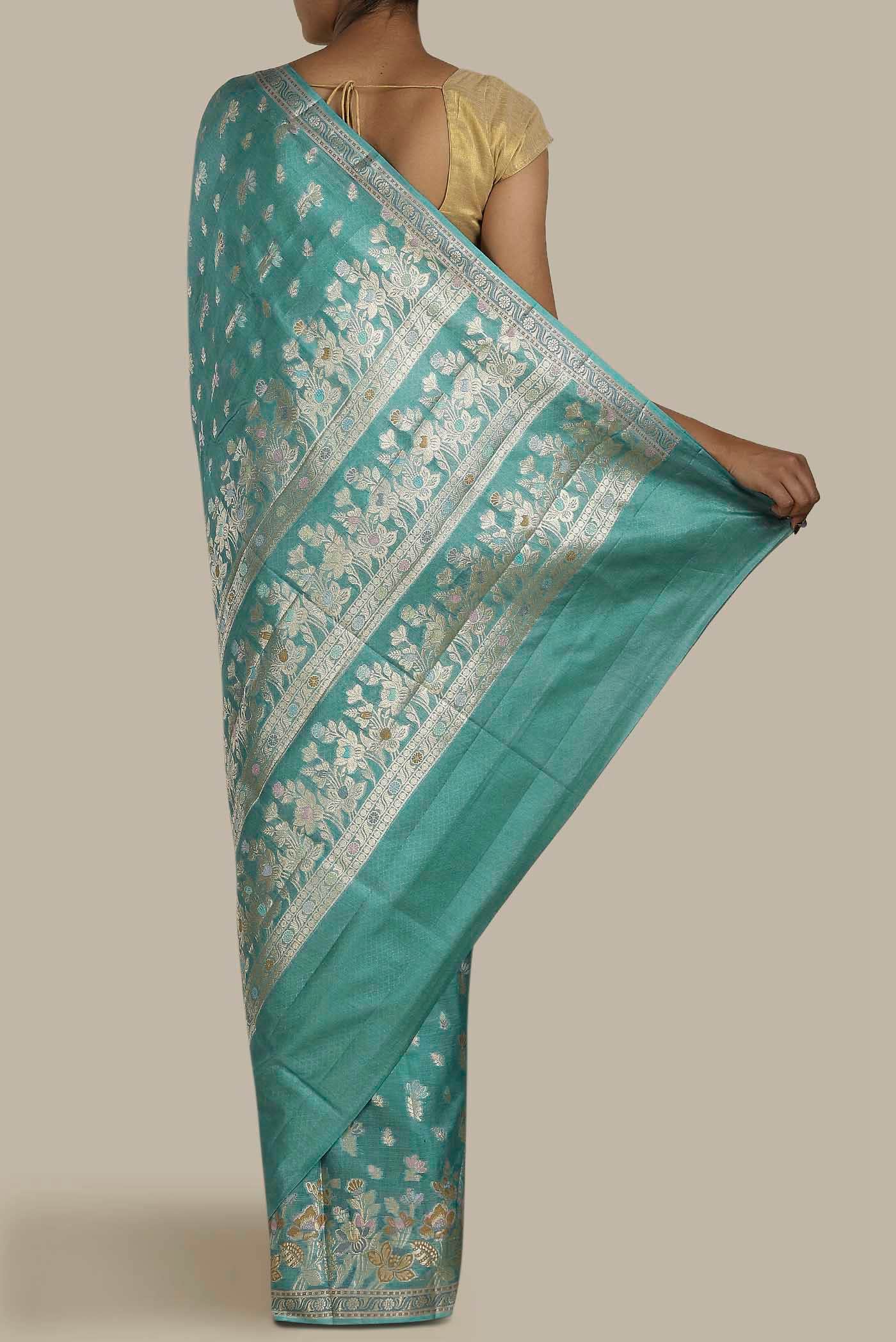 Blue Banarasi Raw Silk Saree