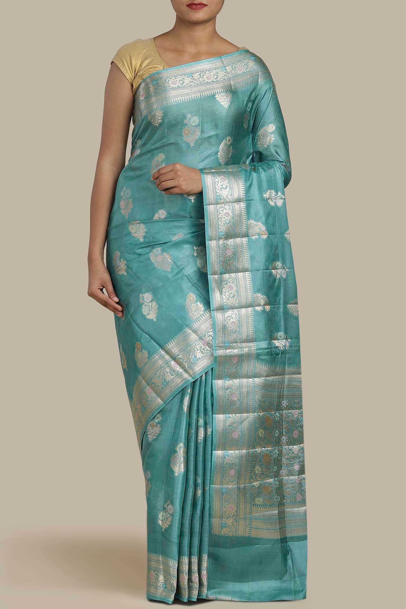 Light Blue Banarasi Tussar Silk Saree