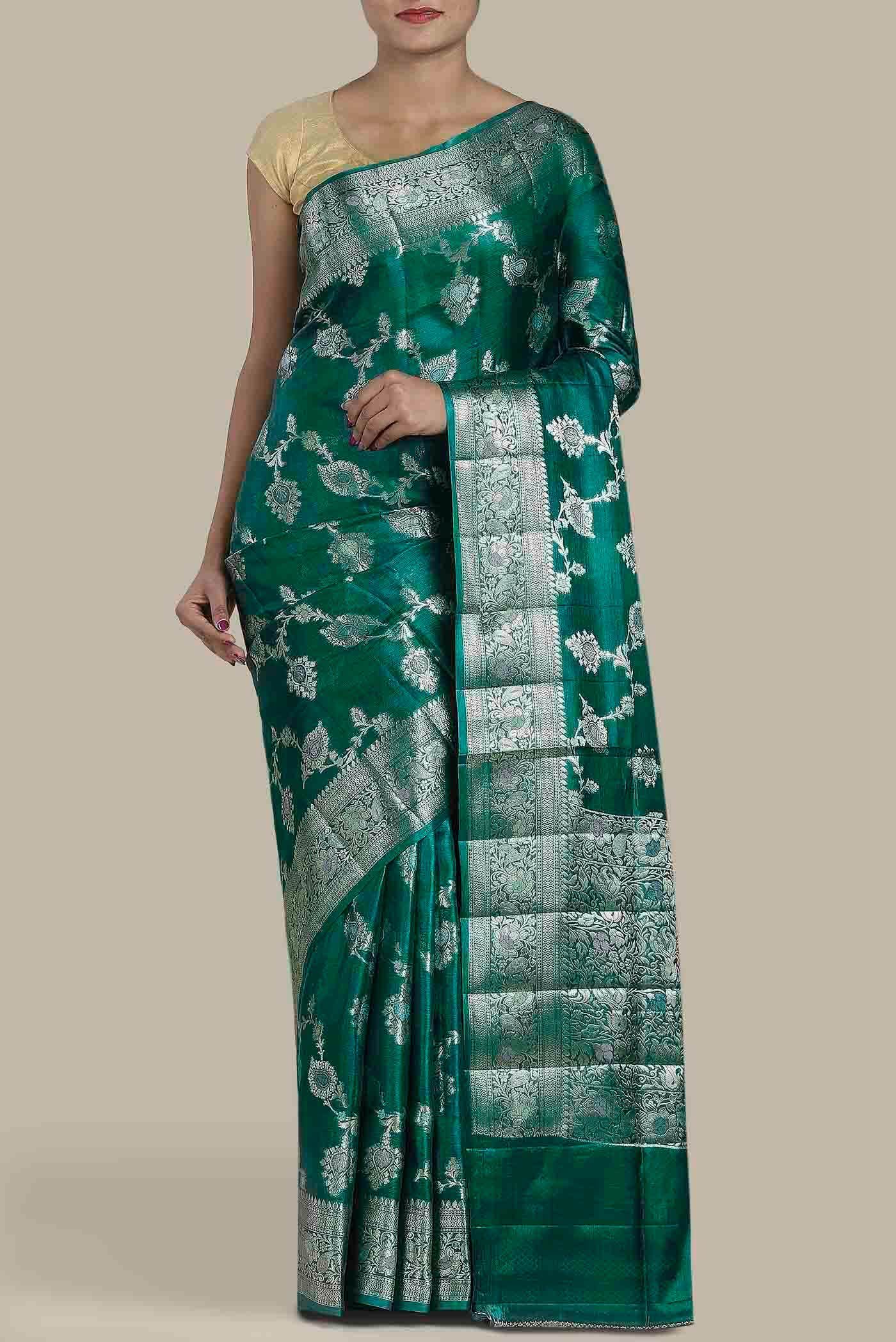 Green Banarasi Tussar Silk Saree