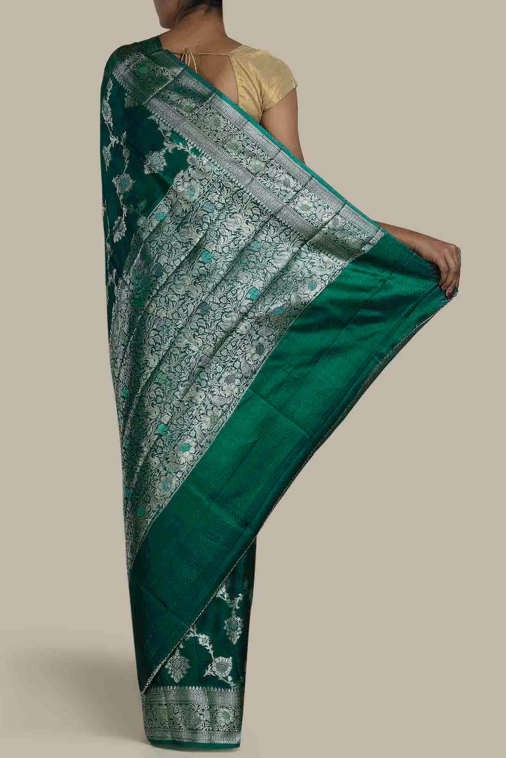 Green Banarasi Tussar Silk Saree