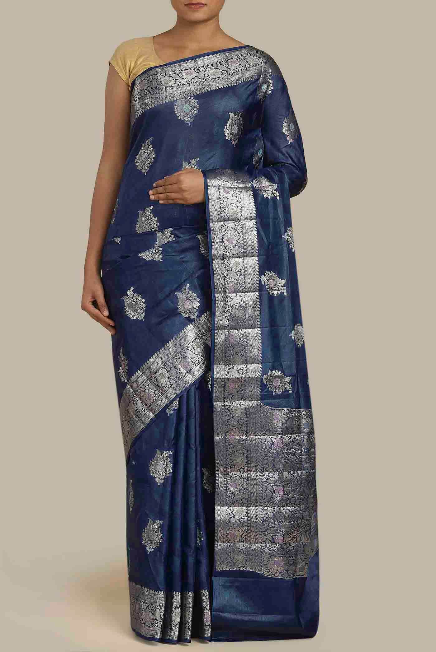Blue Banarasi Tussar Silk Saree