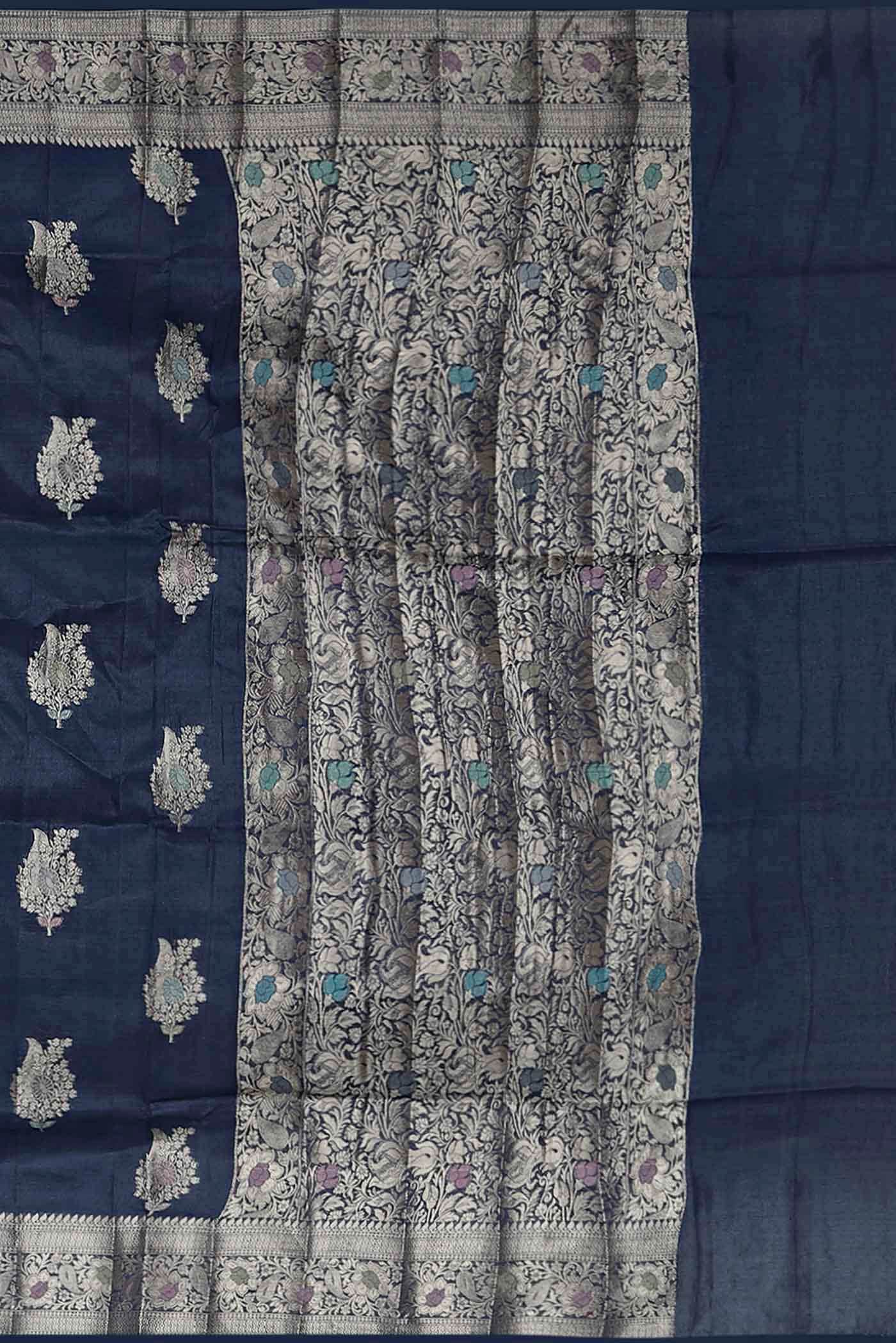 Blue Banarasi Tussar Silk Saree