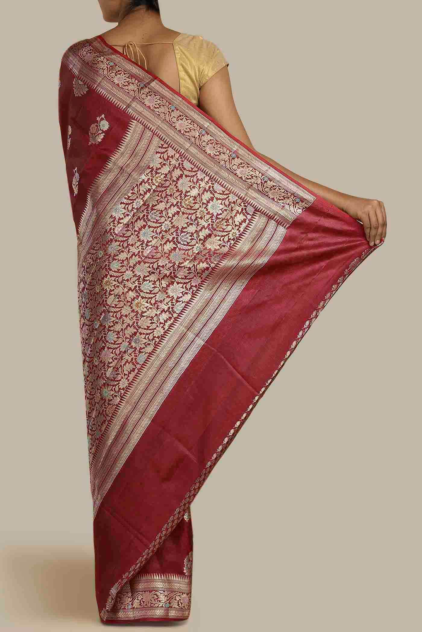 Maroon Banarasi Tussar Silk Saree
