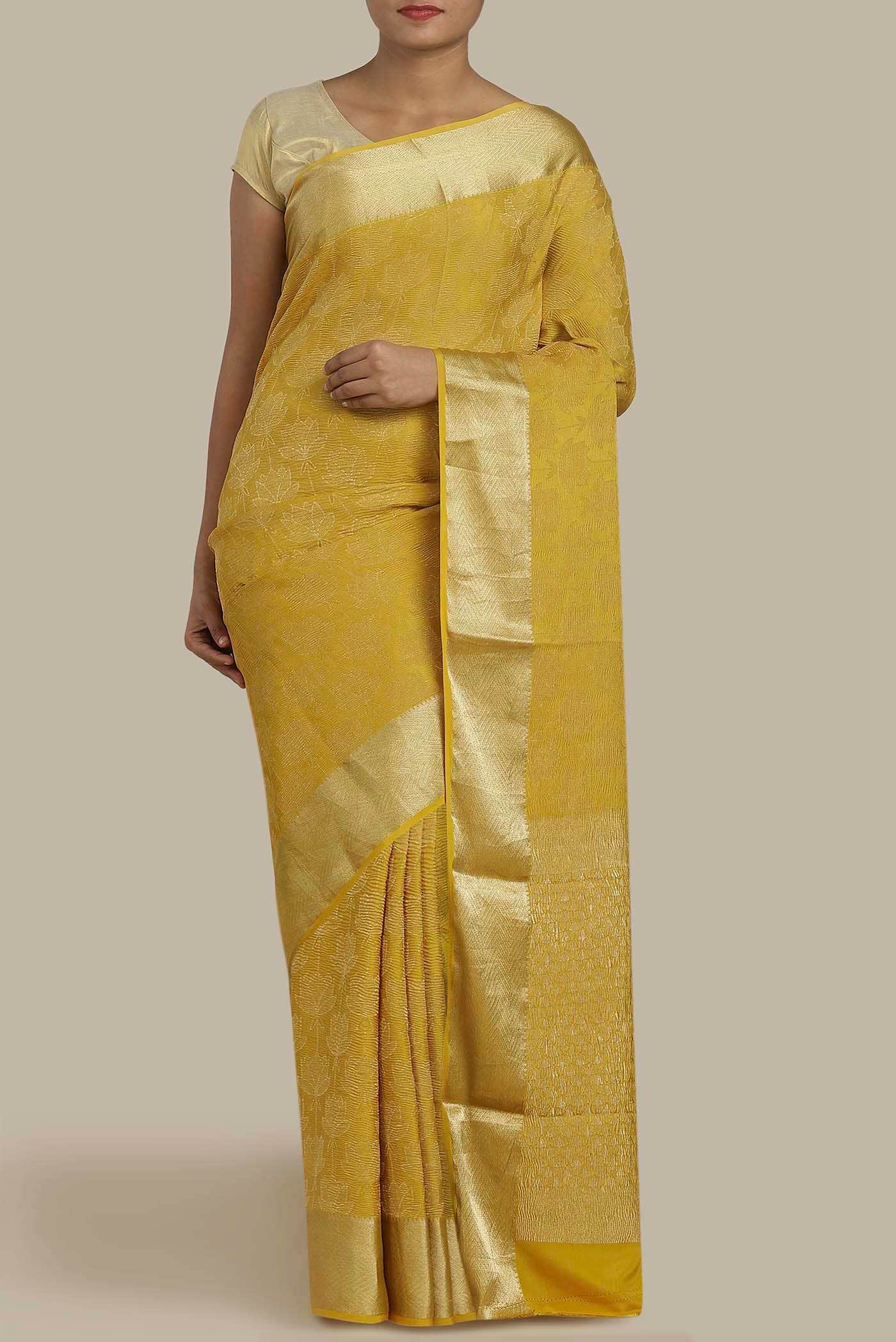 Yellow Mysore Crepe Saree