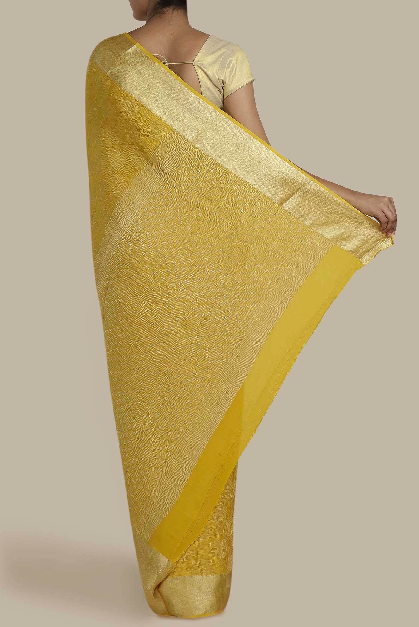 Yellow Mysore Crepe Saree