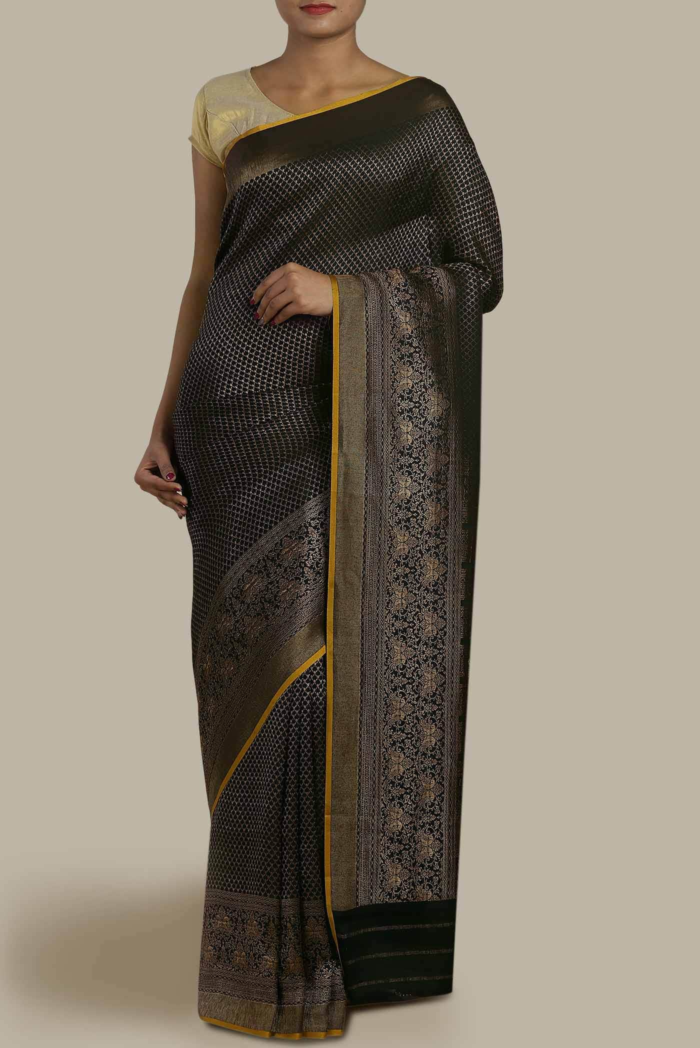 Black Mysore Crepe Saree