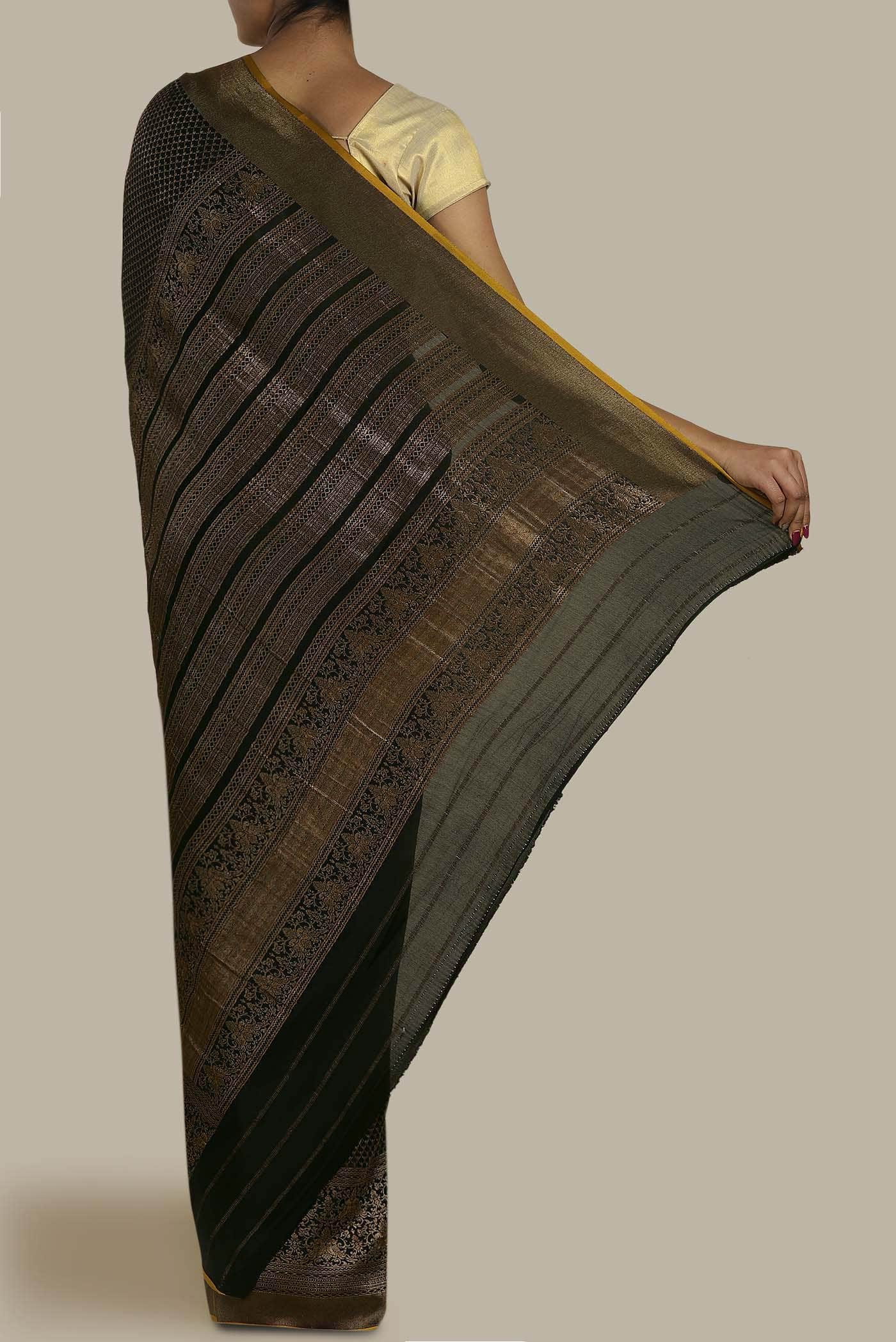 Black Mysore Crepe Saree