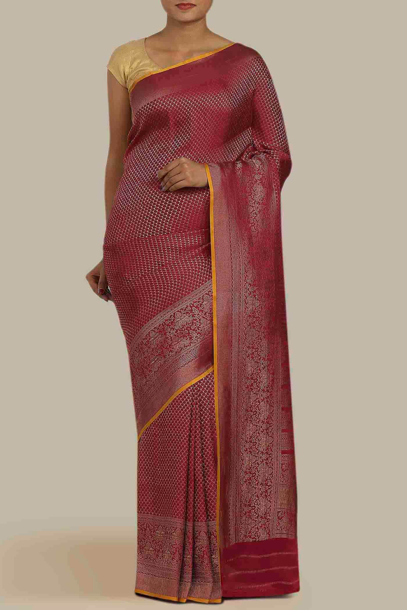 Maroon Mysore Crepe Saree
