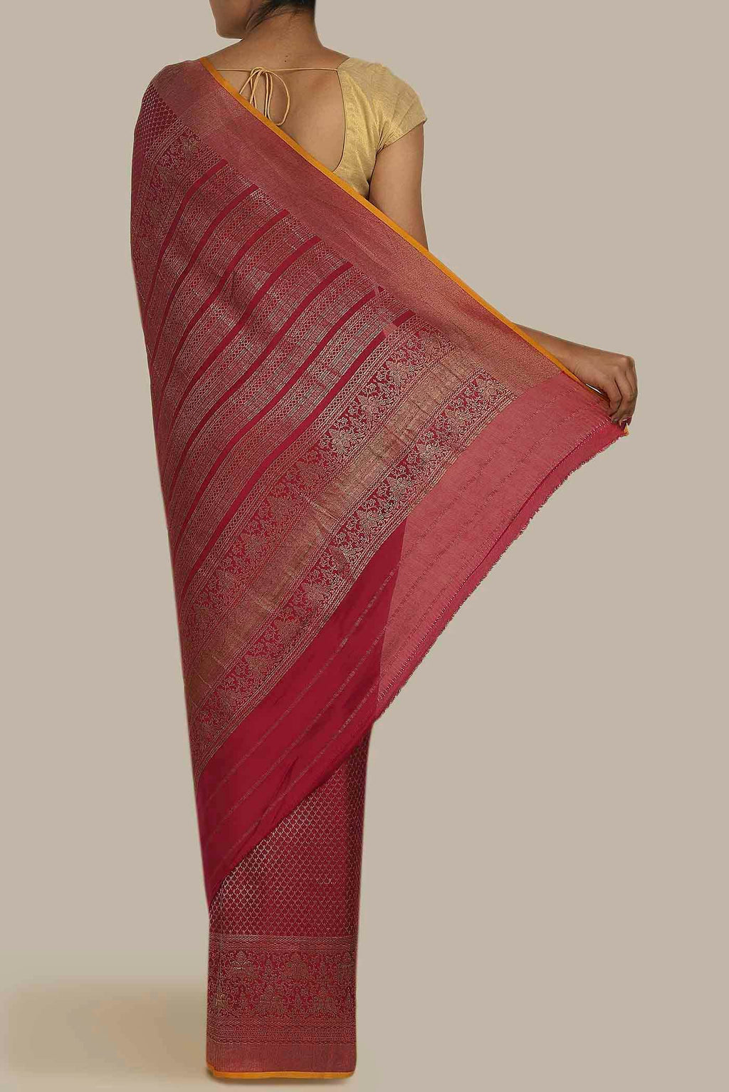 Maroon Mysore Crepe Saree