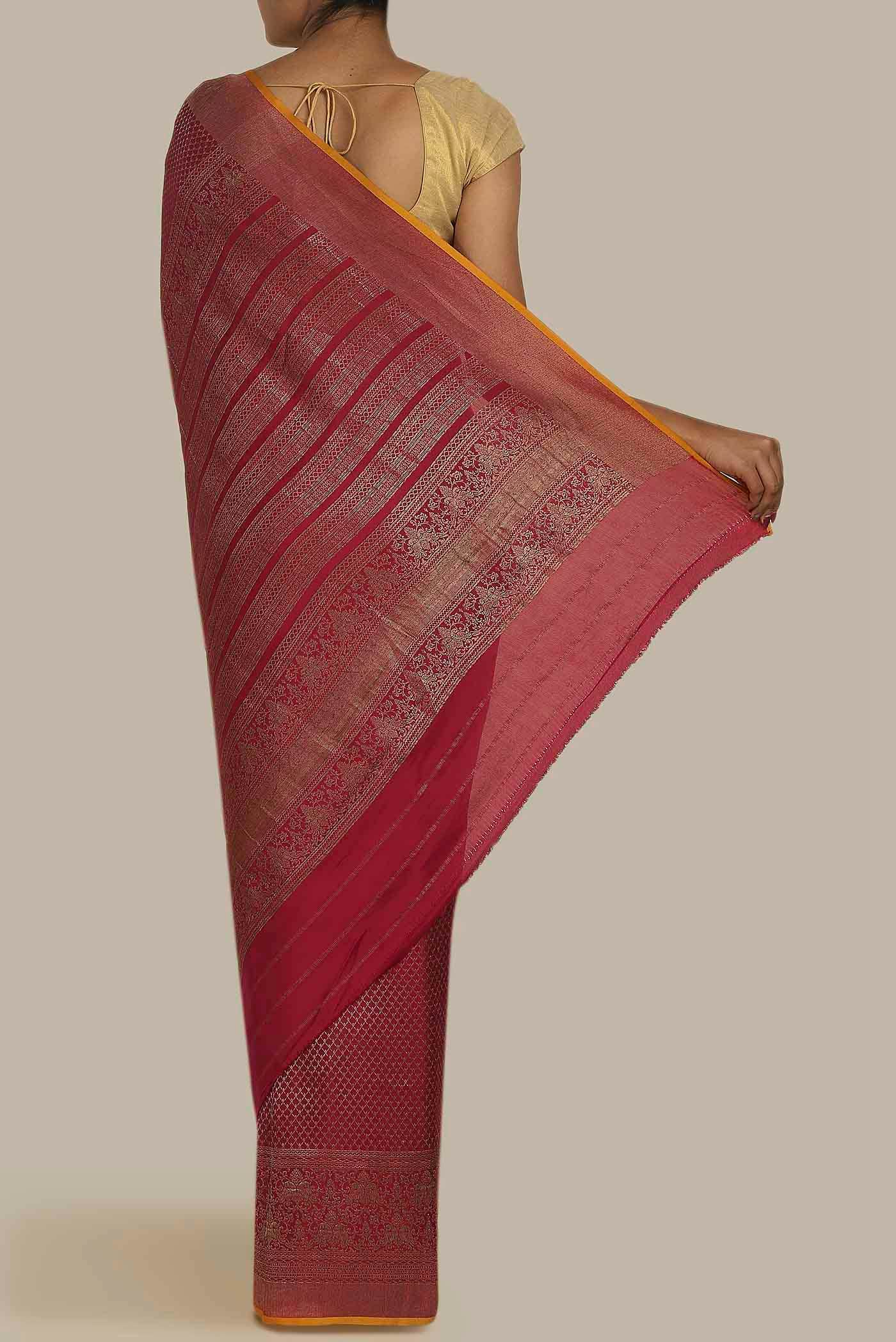 Maroon Mysore Crepe Saree