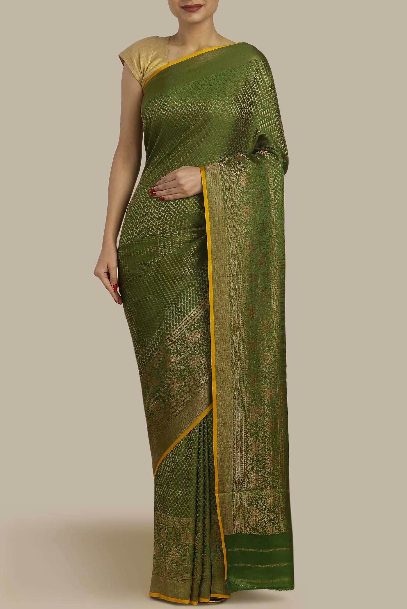 Green Mysore Crepe Saree
