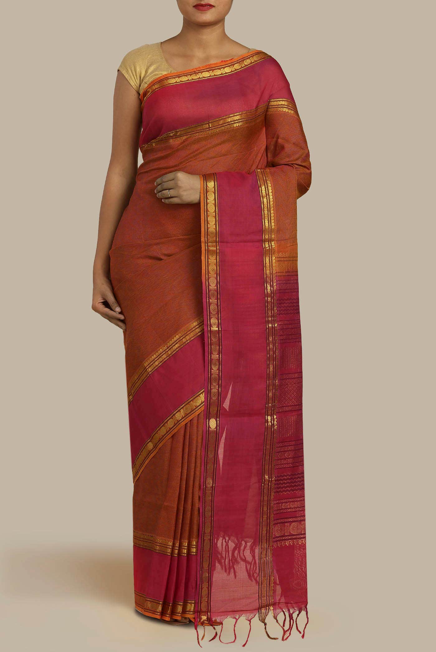 Orange Silk Cotton Saree